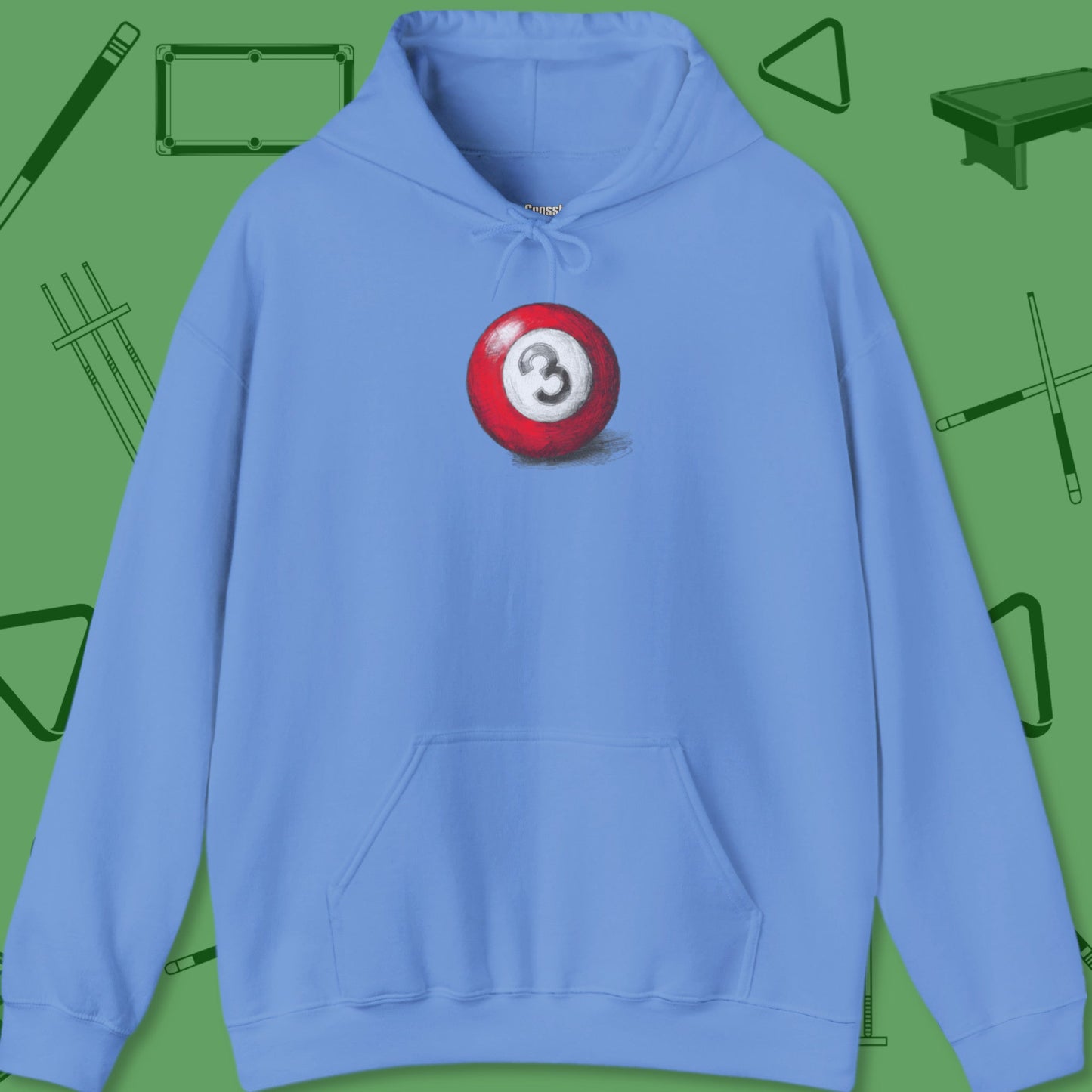 A Hoodie with billiards-themed design from Crossbank Clothing