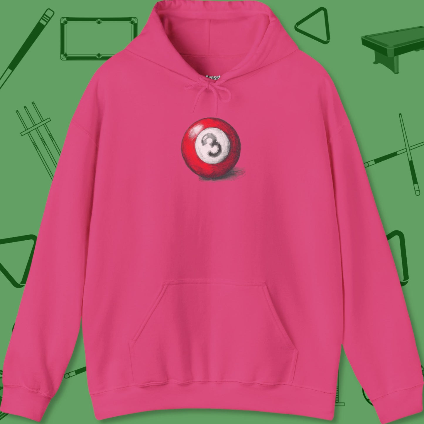 A Hoodie with billiards-themed design from Crossbank Clothing