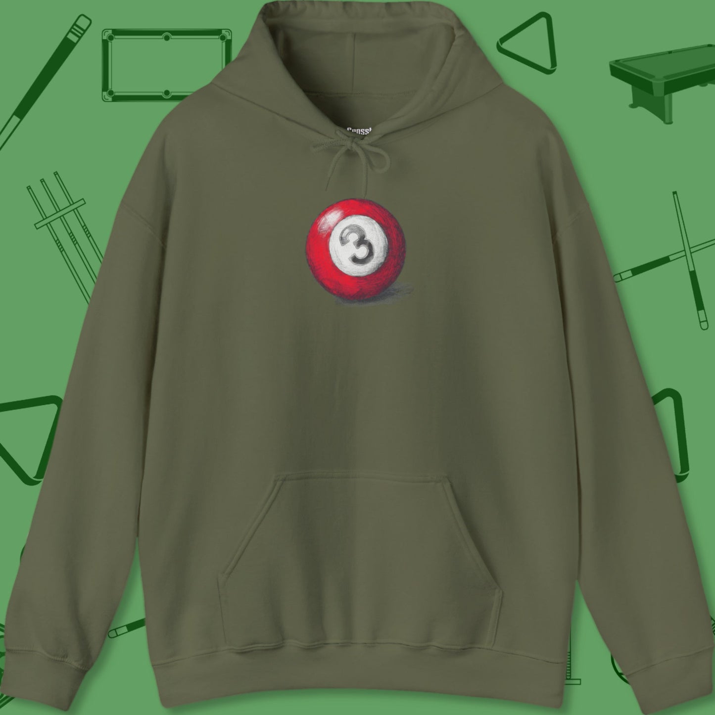 A Hoodie with billiards-themed design from Crossbank Clothing