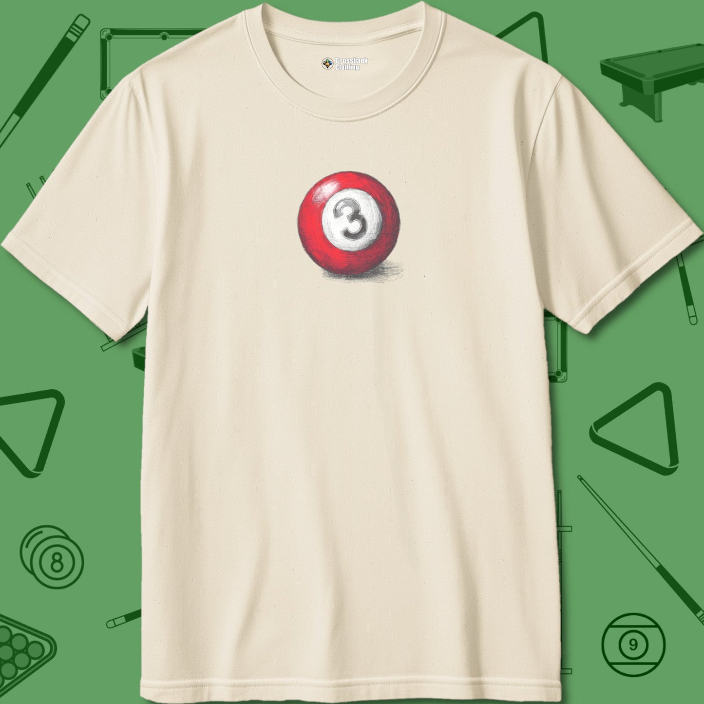 A T-Shirt with billiards-themed design from Crossbank Clothing