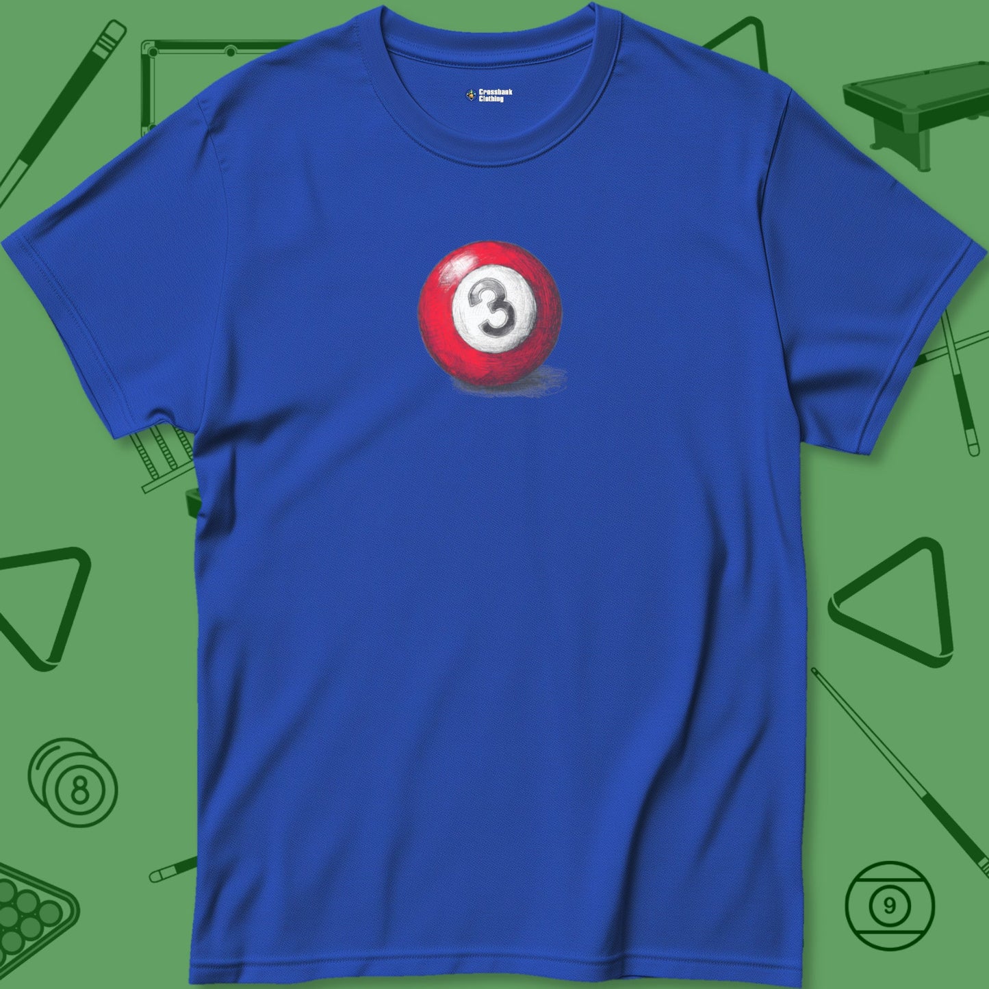 A T-Shirt with billiards-themed design from Crossbank Clothing