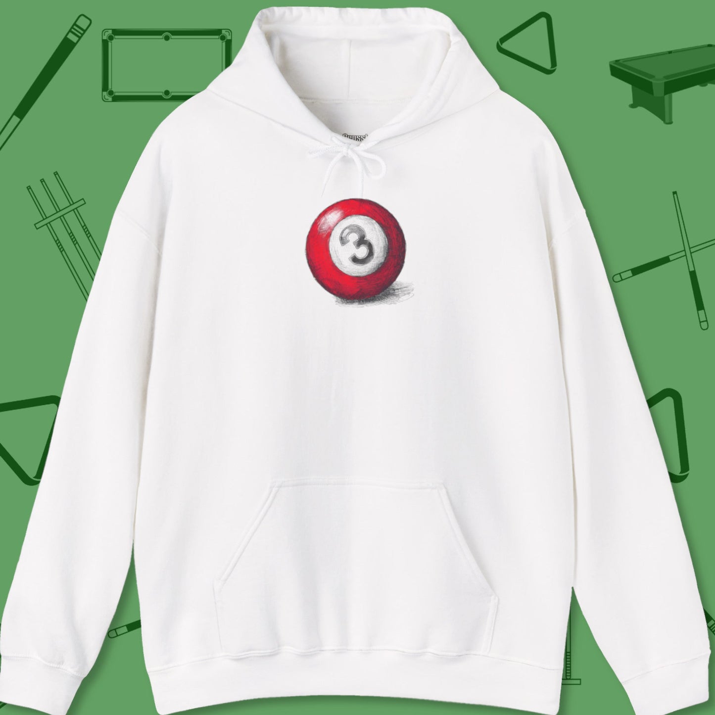 A Hoodie with billiards-themed design from Crossbank Clothing