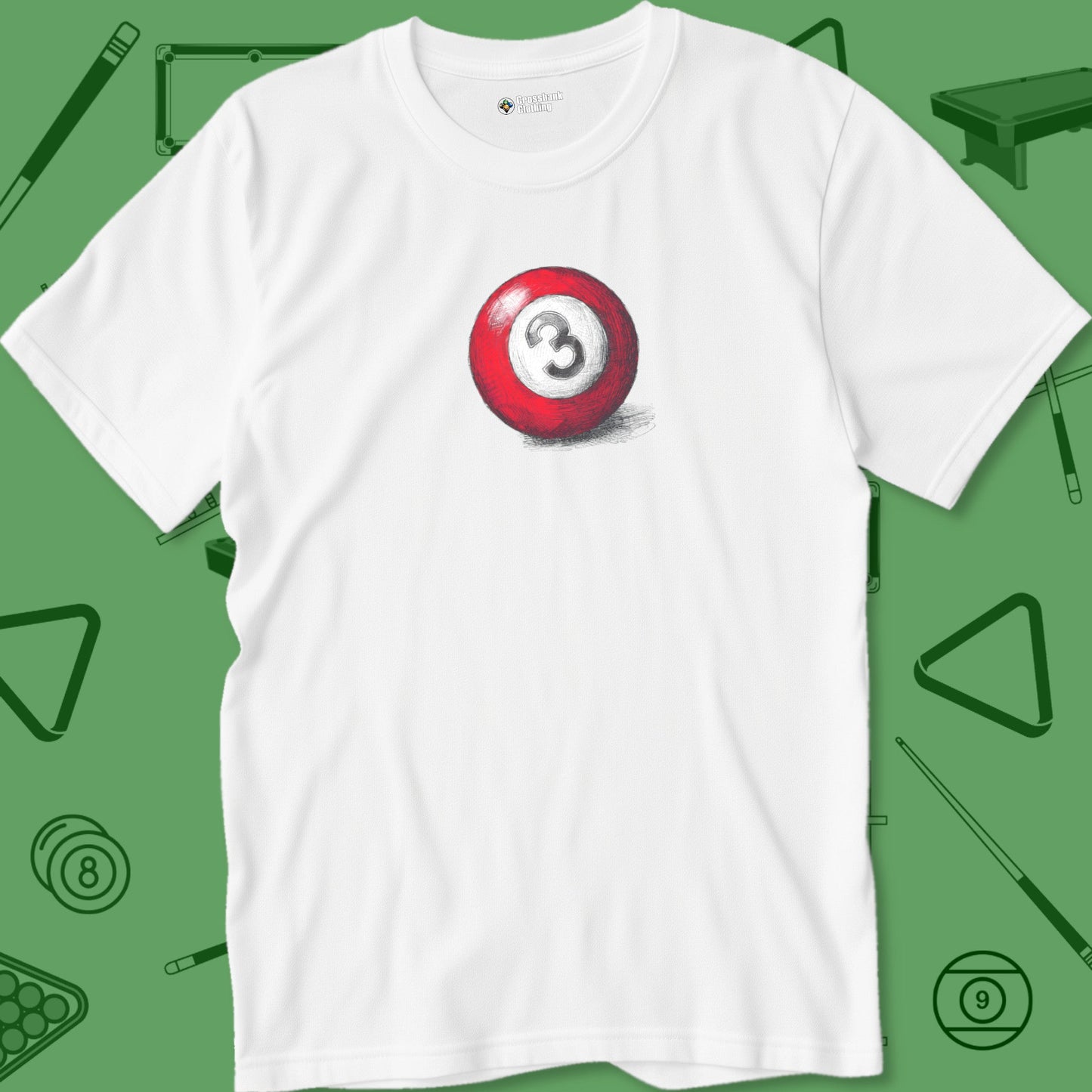 A T-Shirt with billiards-themed design from Crossbank Clothing