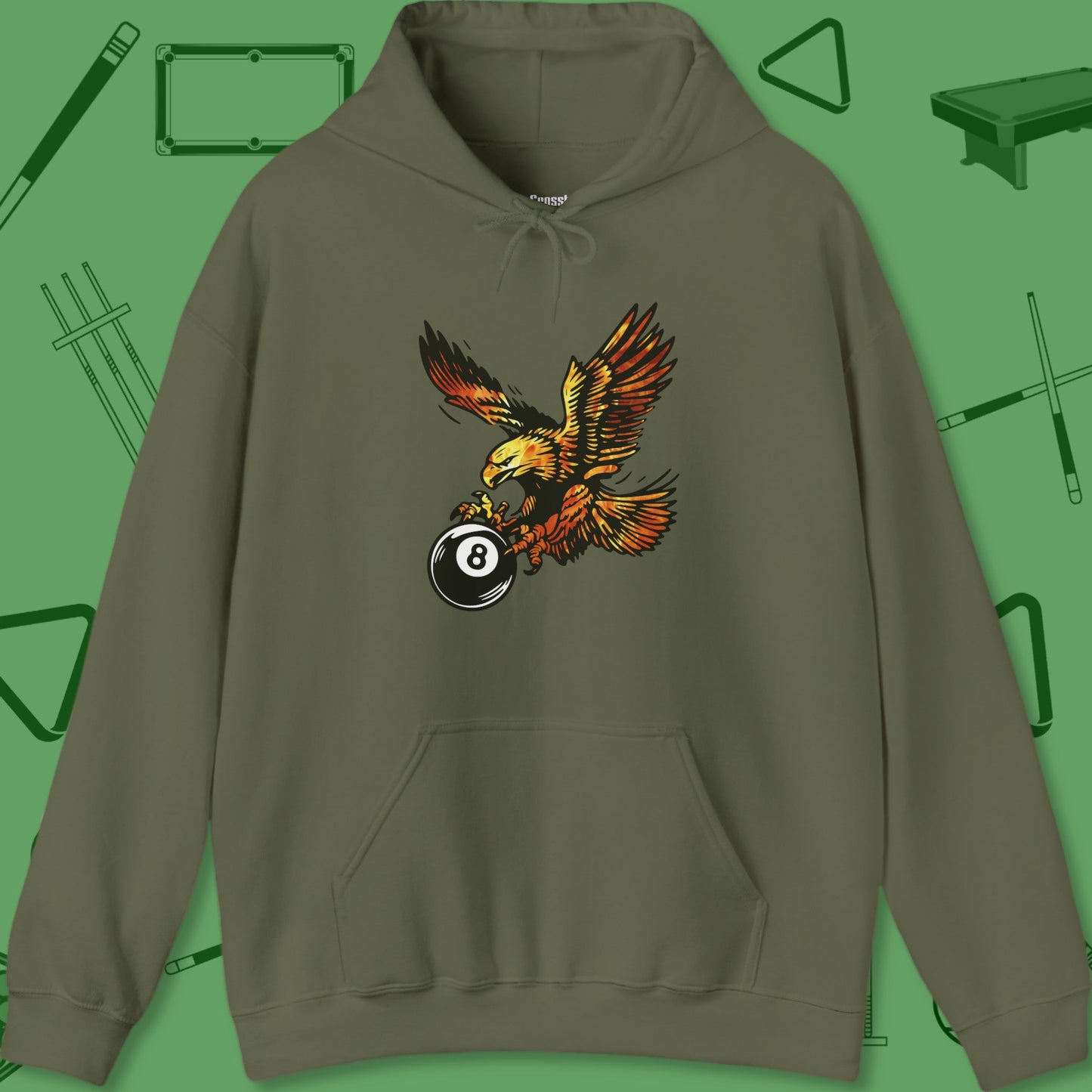 A Hoodie with billiards-themed design from Crossbank Clothing