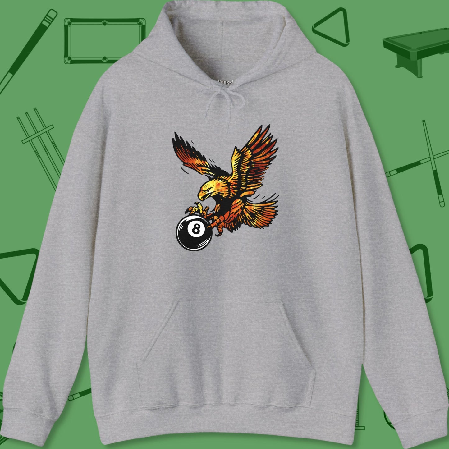 A Hoodie with billiards-themed design from Crossbank Clothing