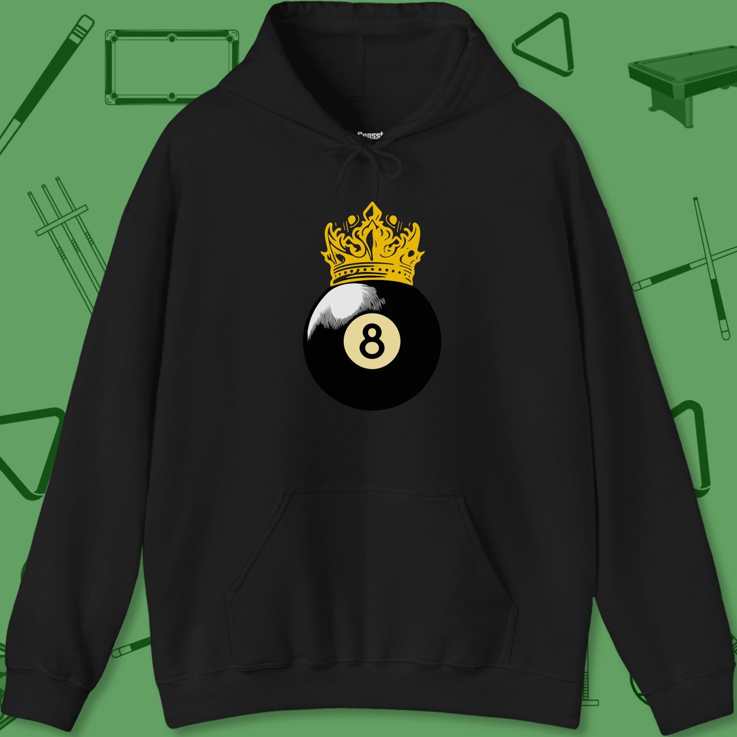 A Hoodie with billiards-themed design from Crossbank Clothing