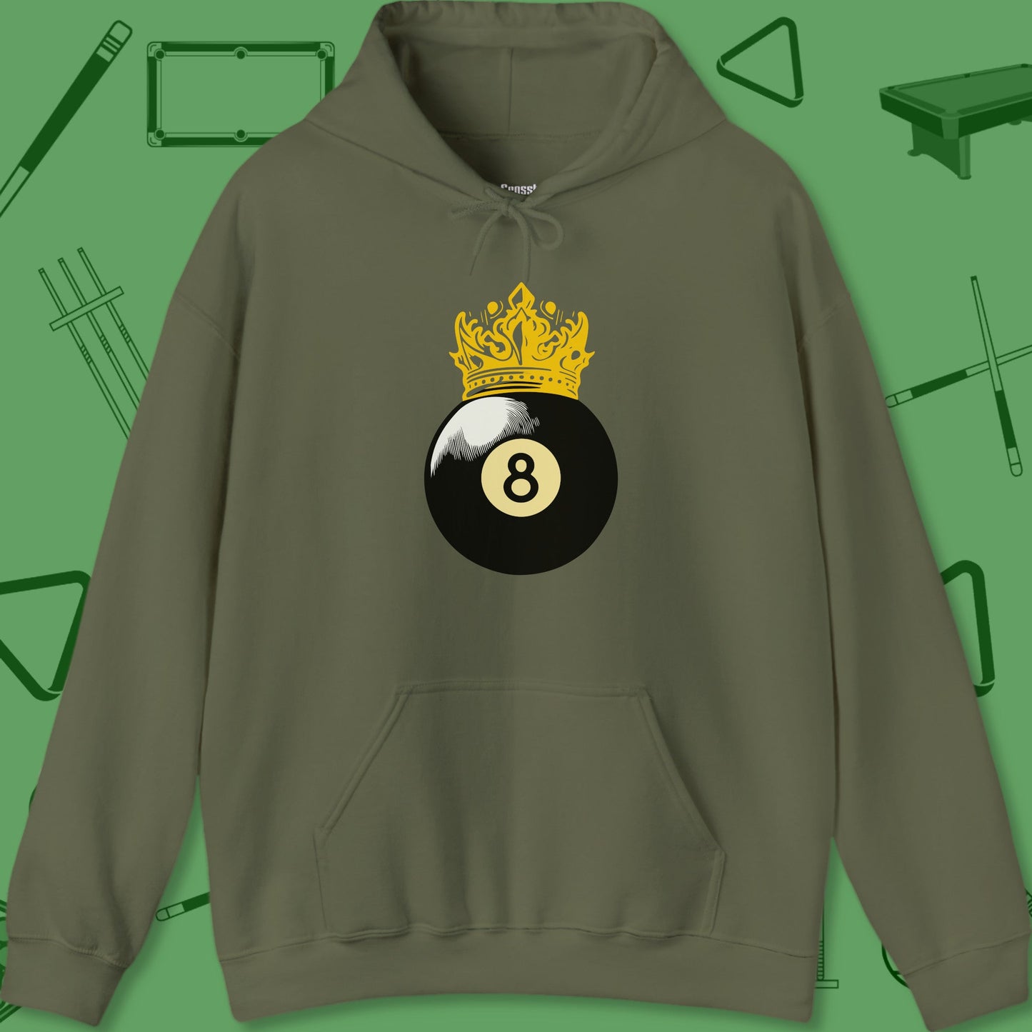 A Hoodie with billiards-themed design from Crossbank Clothing