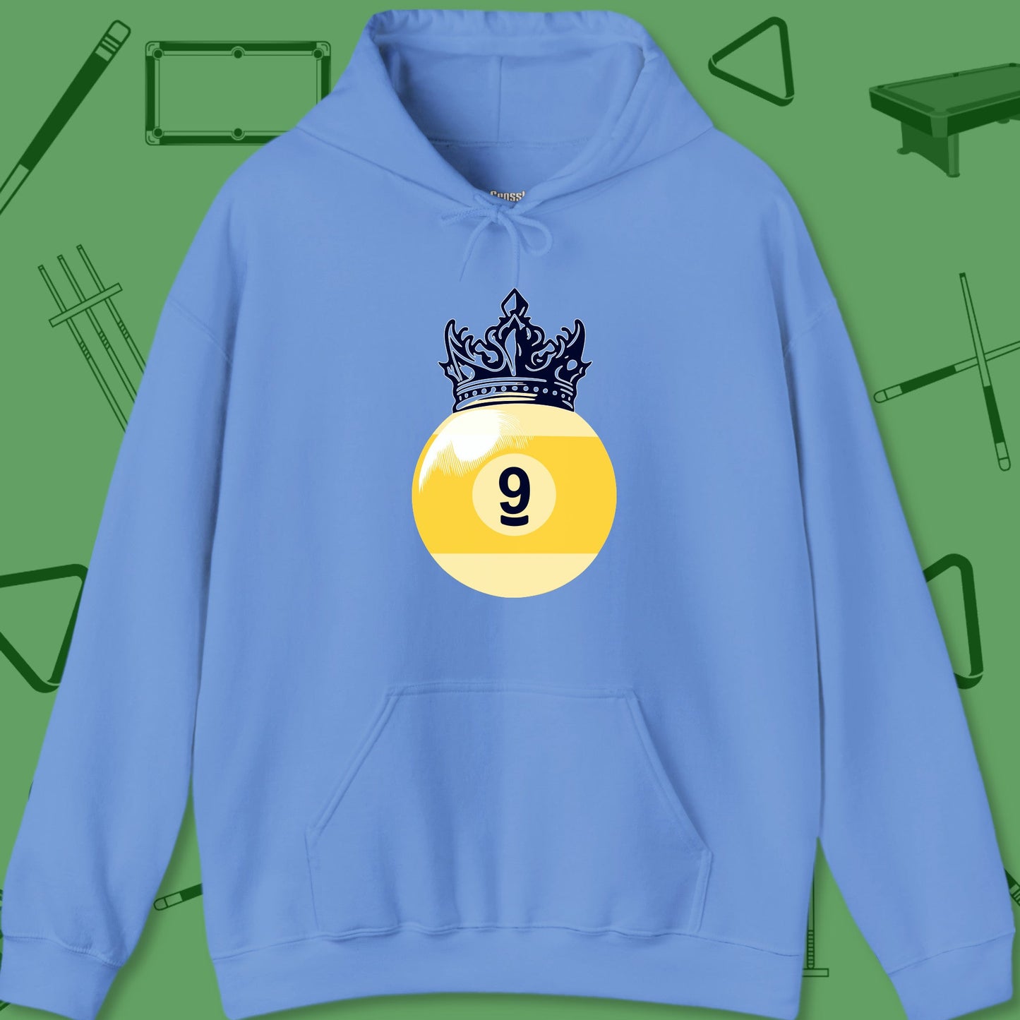 A Hoodie with billiards-themed design from Crossbank Clothing