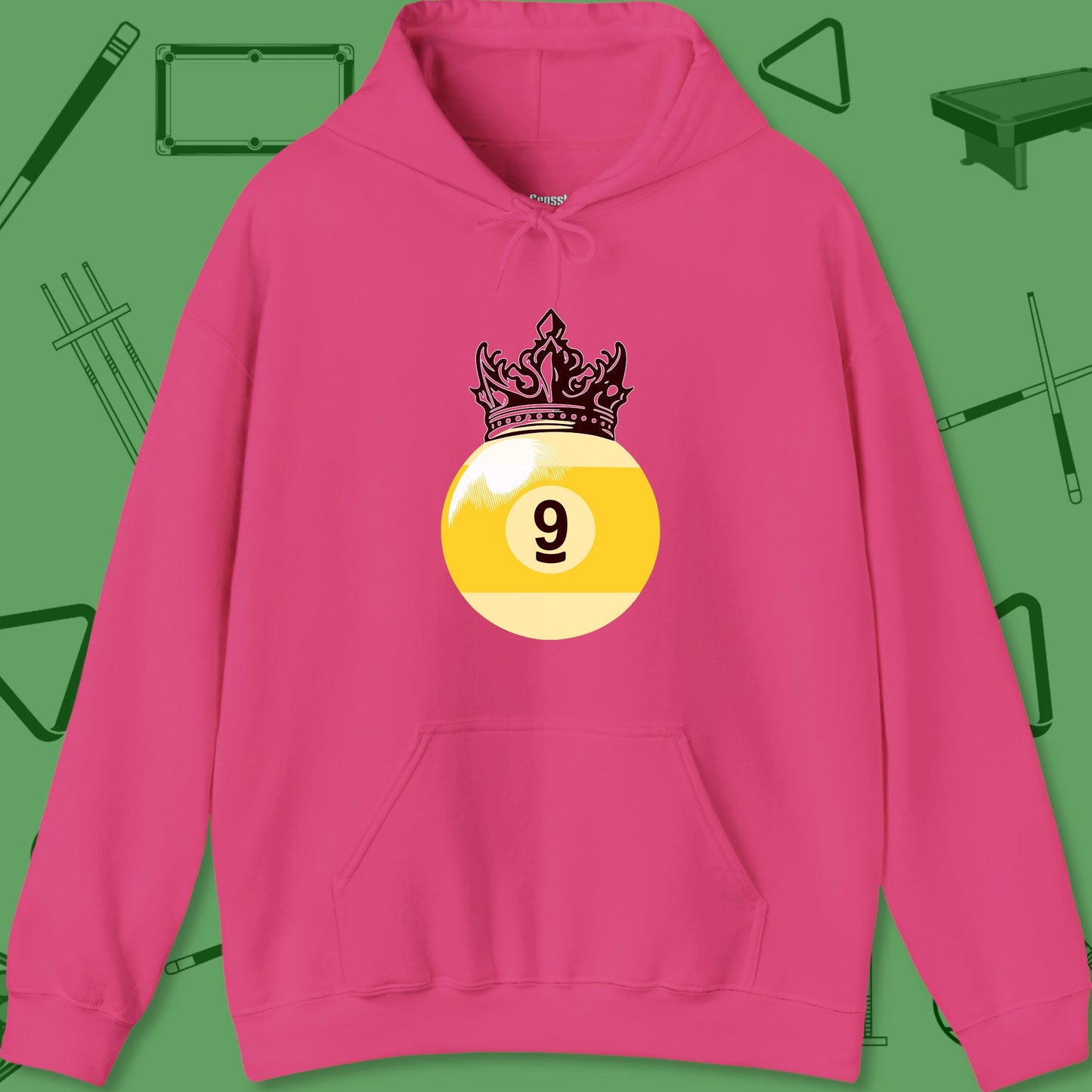 A Hoodie with billiards-themed design from Crossbank Clothing