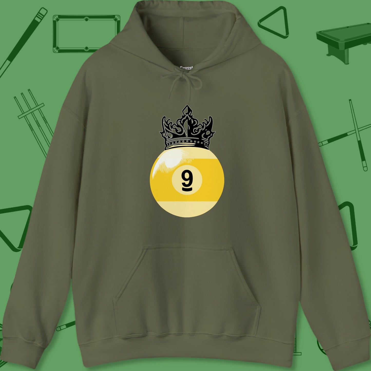 A Hoodie with billiards-themed design from Crossbank Clothing