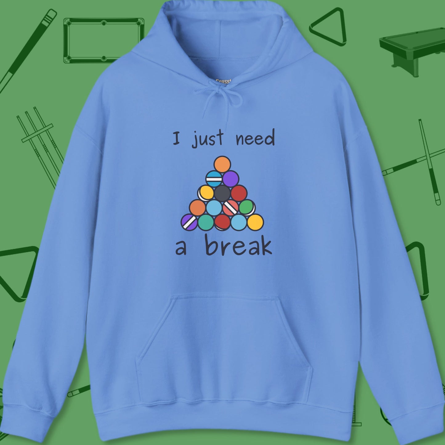 A Hoodie with billiards-themed design from Crossbank Clothing