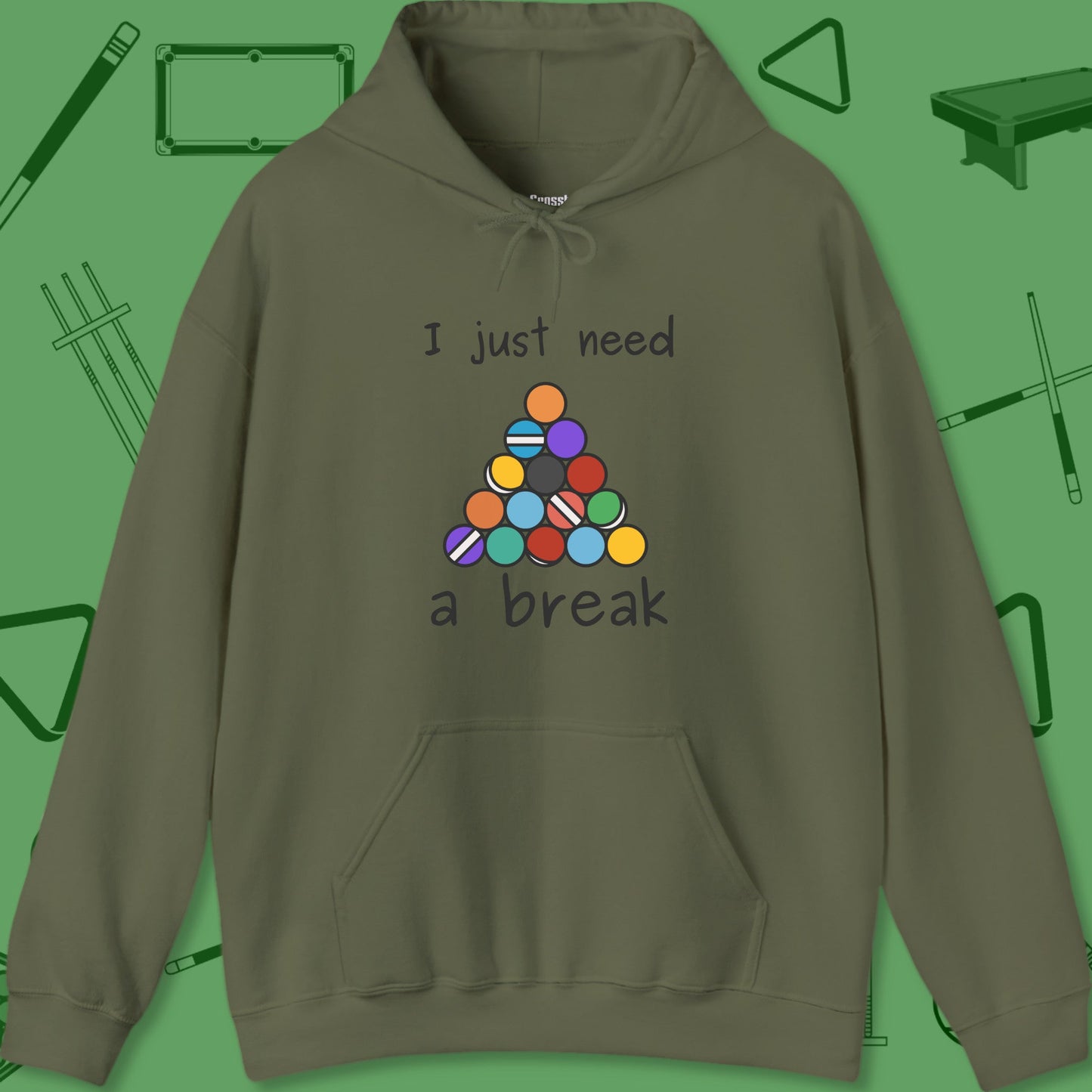 A Hoodie with billiards-themed design from Crossbank Clothing