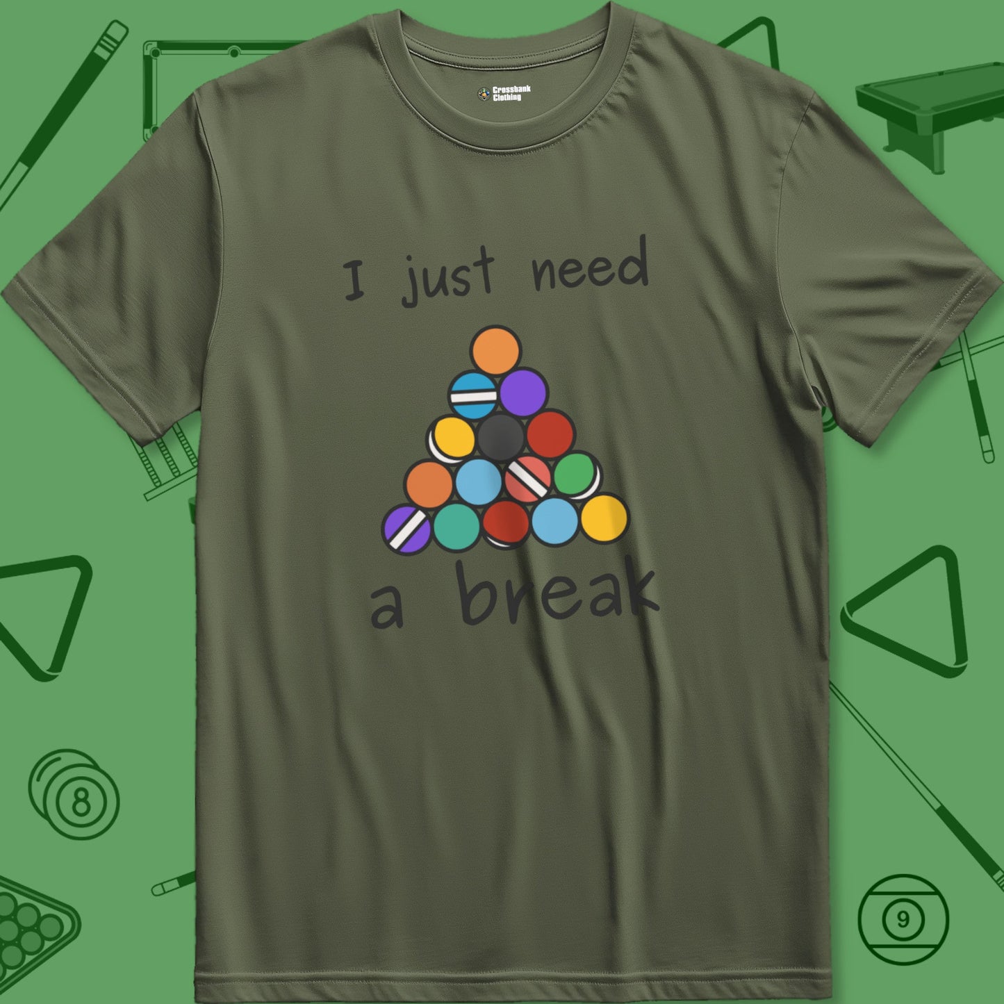 A T-Shirt with billiards-themed design from Crossbank Clothing