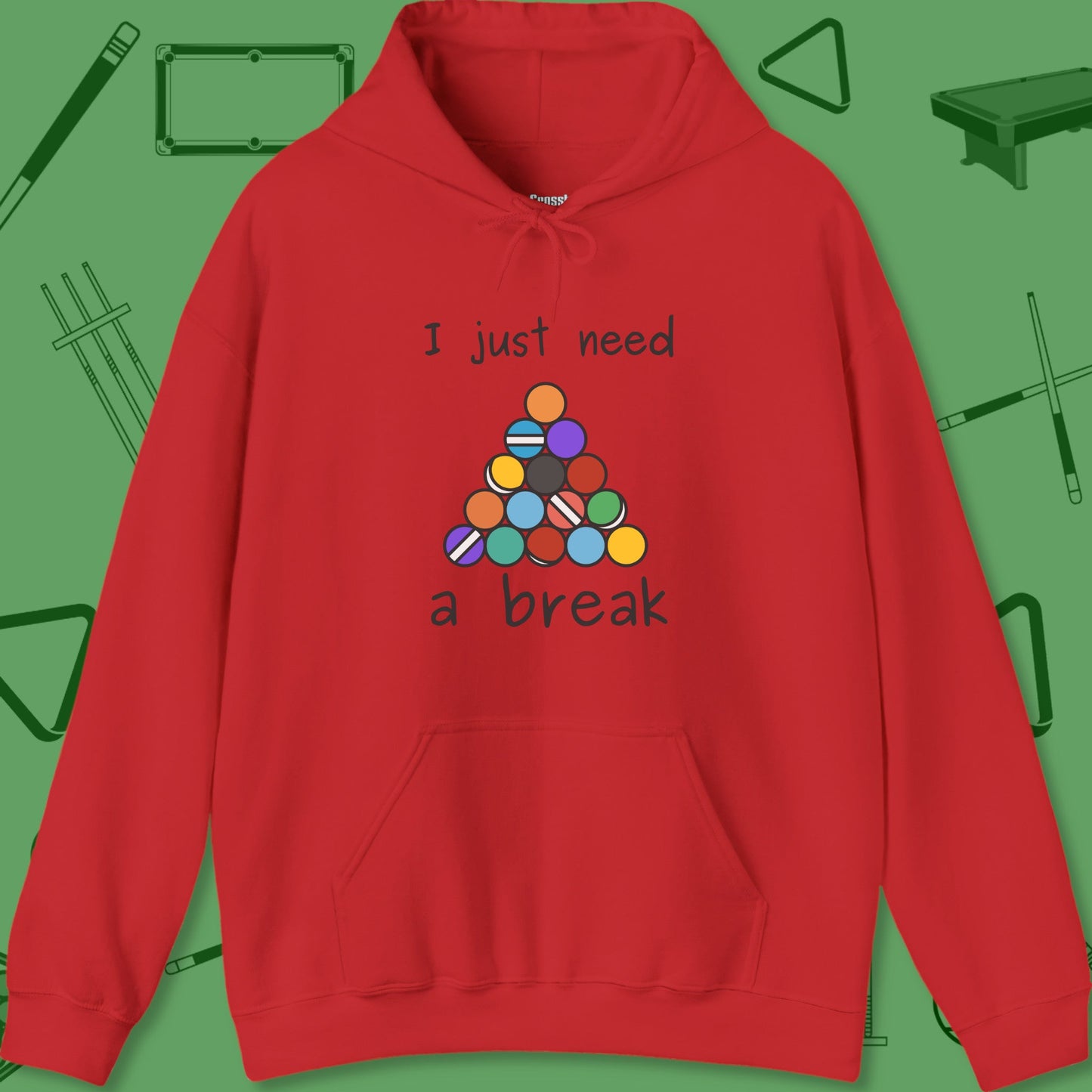 A Hoodie with billiards-themed design from Crossbank Clothing