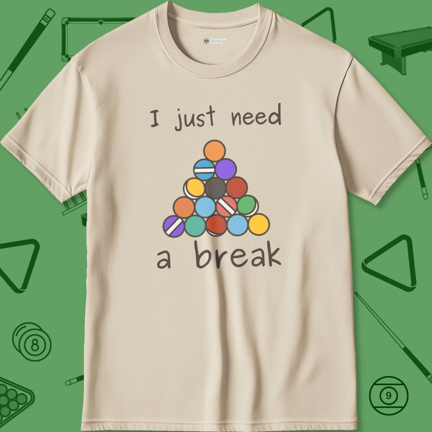 A T-Shirt with billiards-themed design from Crossbank Clothing