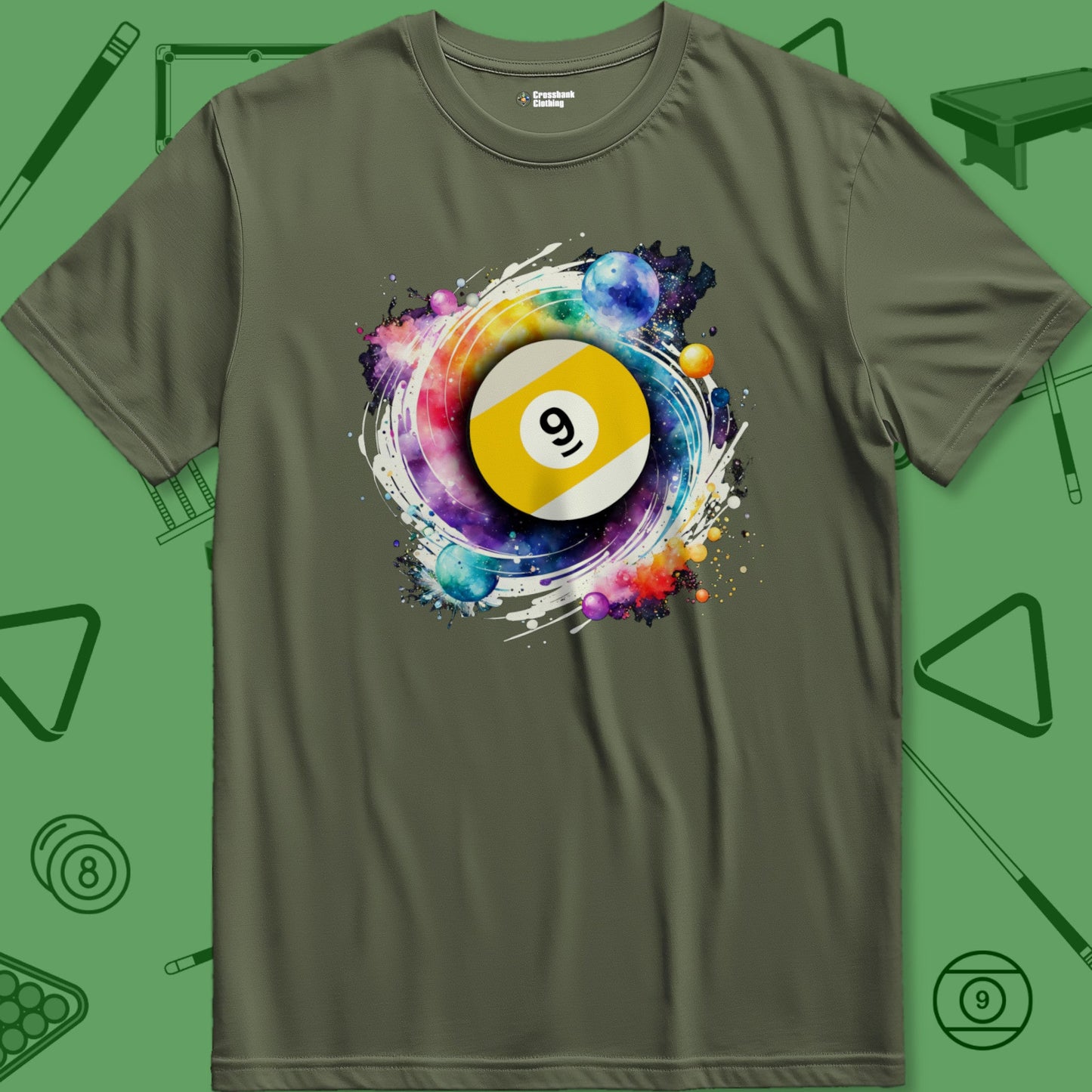 A T-Shirt with billiards-themed design from Crossbank Clothing