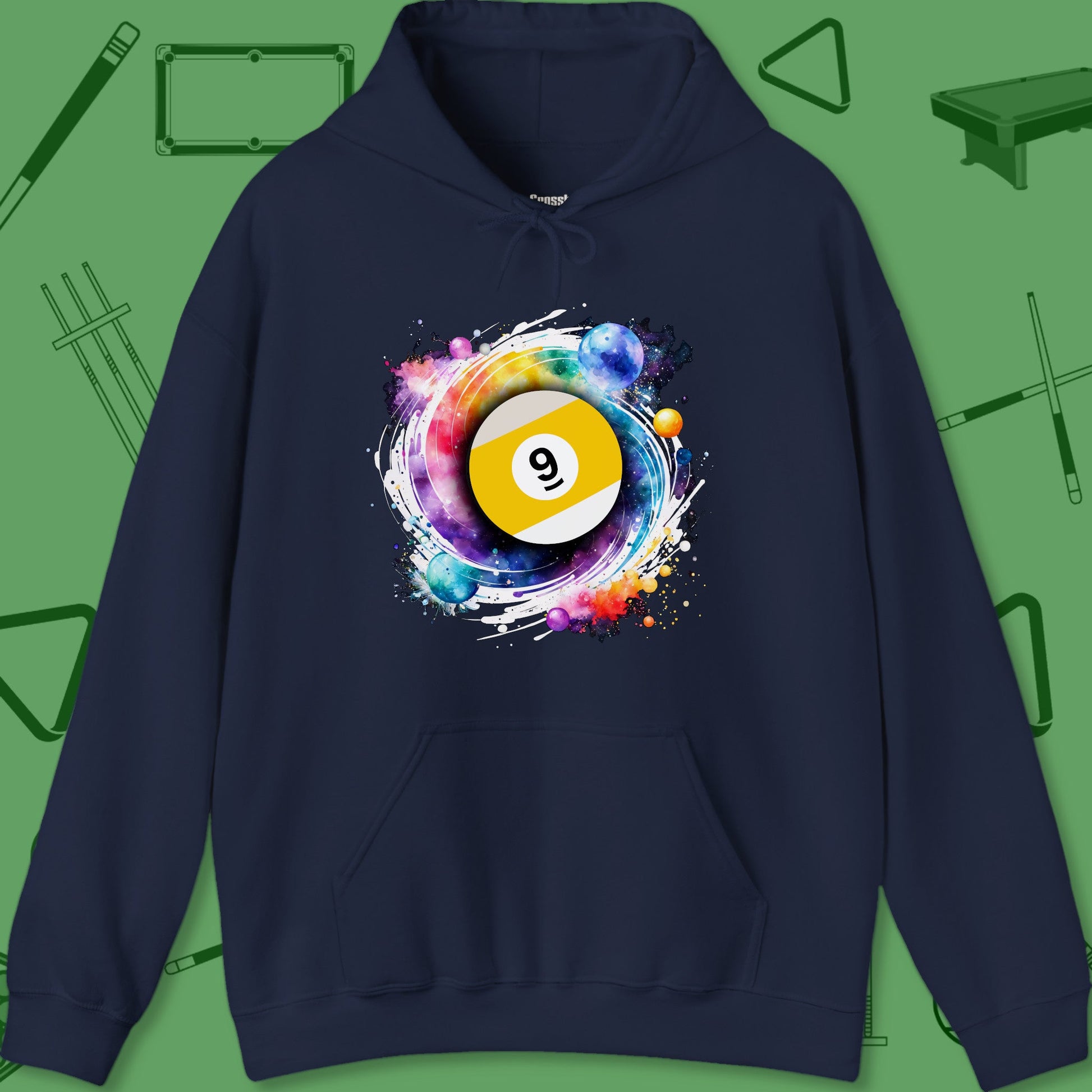 A Hoodie with billiards-themed design from Crossbank Clothing