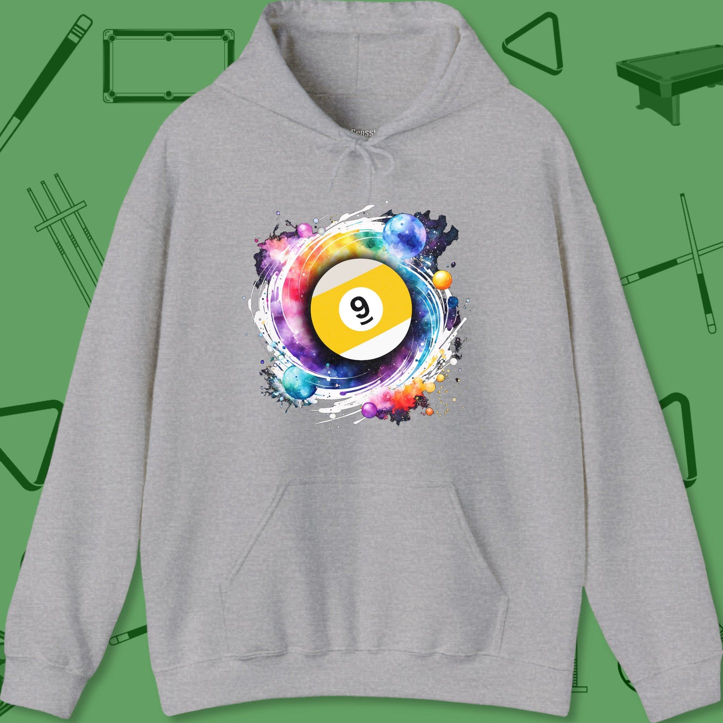 A Hoodie with billiards-themed design from Crossbank Clothing