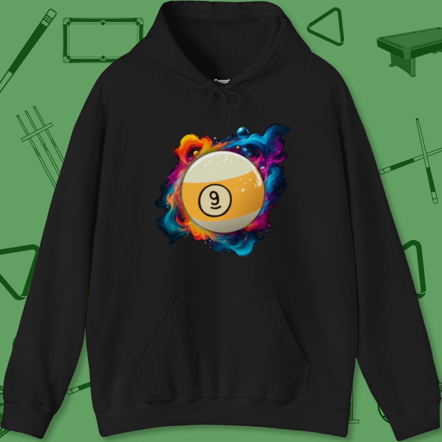 A Hoodie with billiards-themed design from Crossbank Clothing