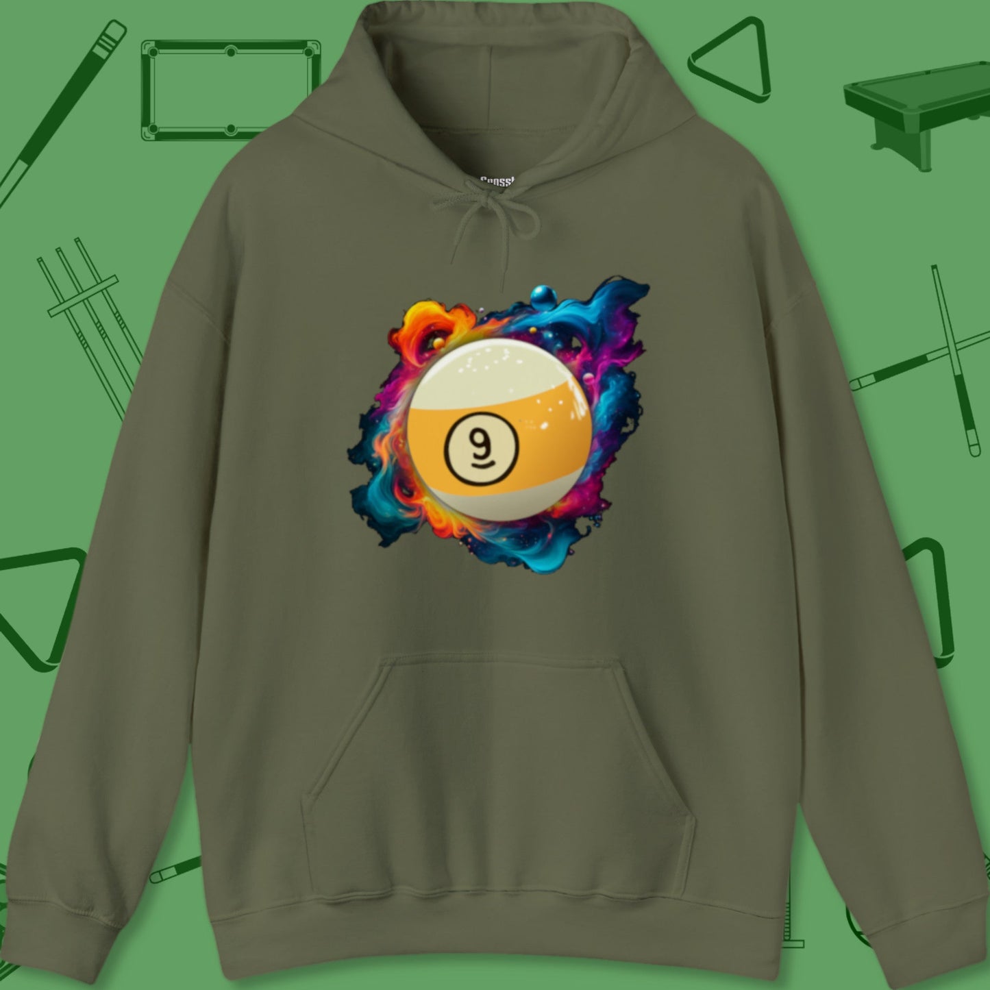 A Hoodie with billiards-themed design from Crossbank Clothing