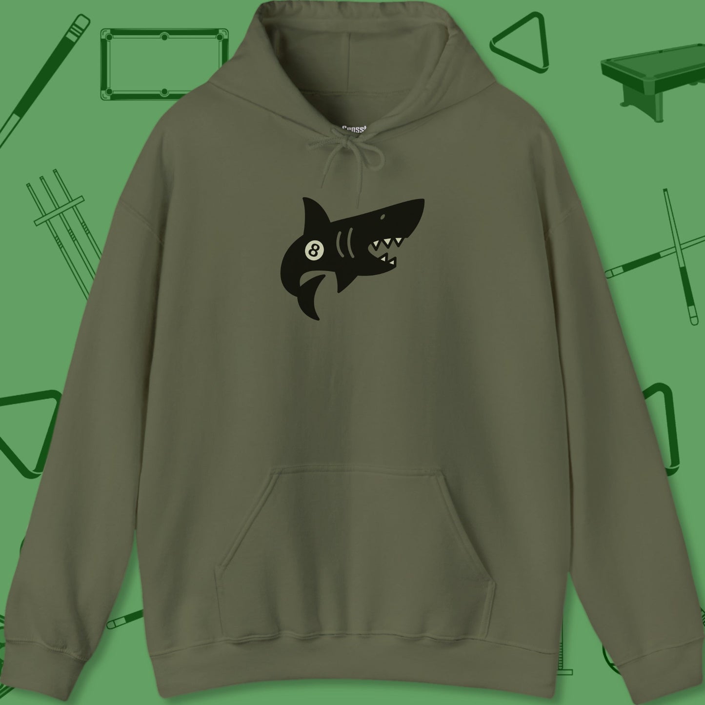 A Hoodie with billiards-themed design from Crossbank Clothing