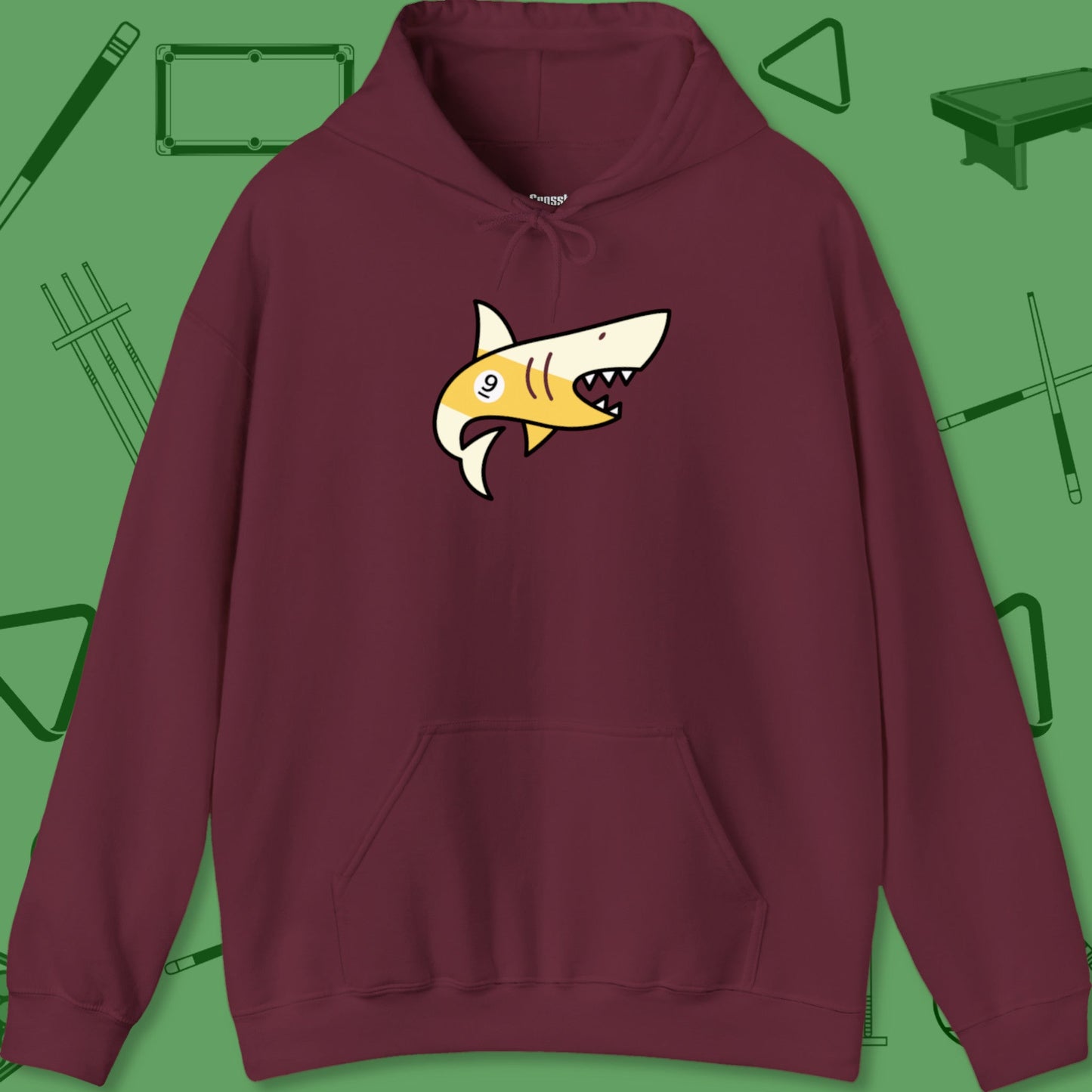 A Hoodie with billiards-themed design from Crossbank Clothing