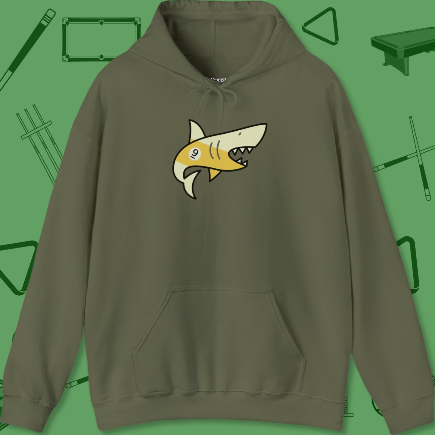 A Hoodie with billiards-themed design from Crossbank Clothing