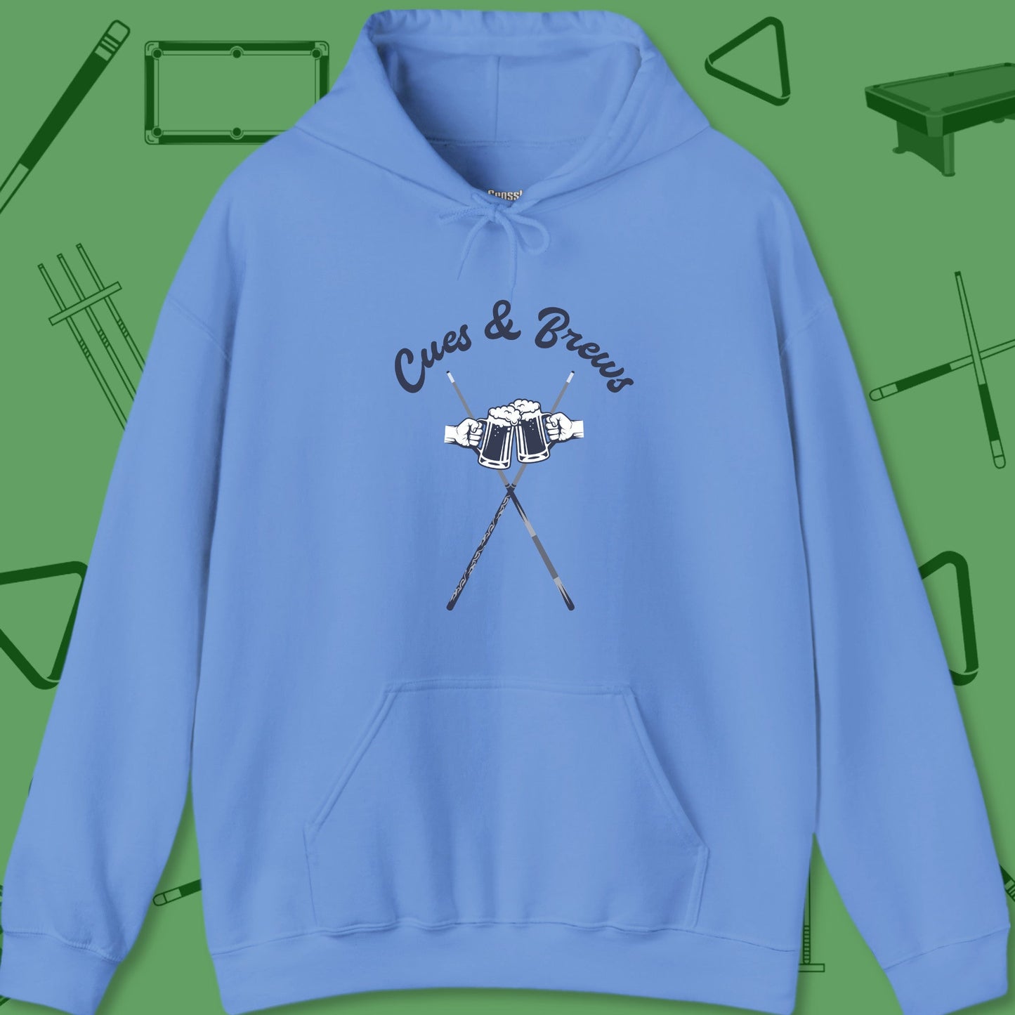 A Hoodie with billiards-themed design from Crossbank Clothing