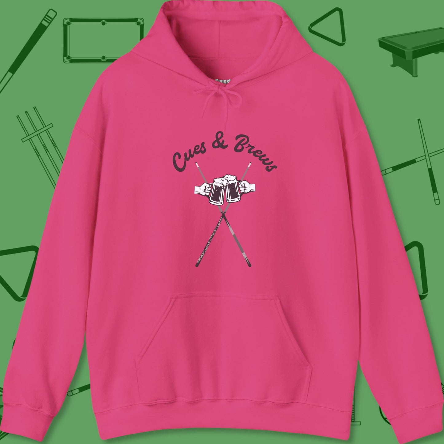 A Hoodie with billiards-themed design from Crossbank Clothing