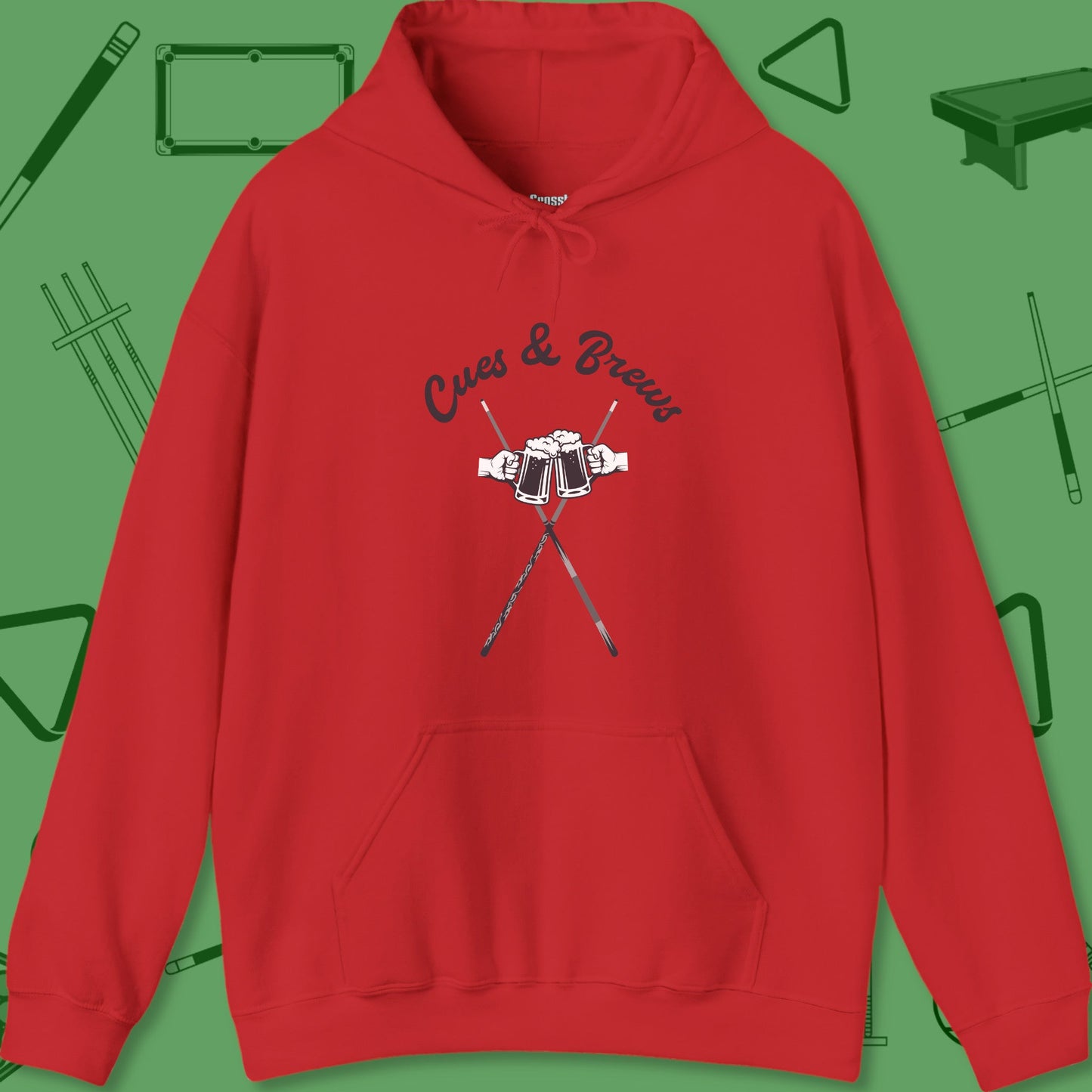 A Hoodie with billiards-themed design from Crossbank Clothing