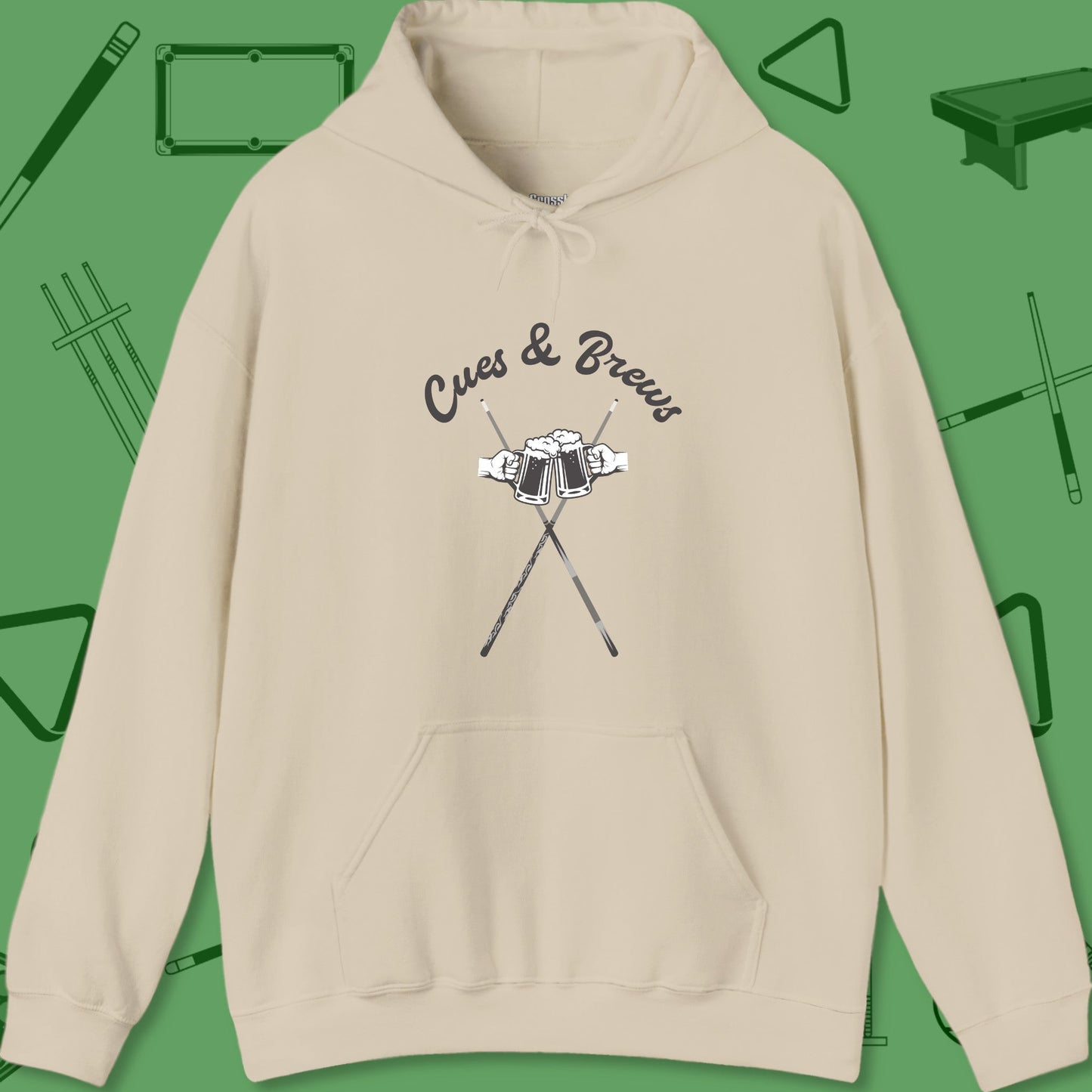 A Hoodie with billiards-themed design from Crossbank Clothing