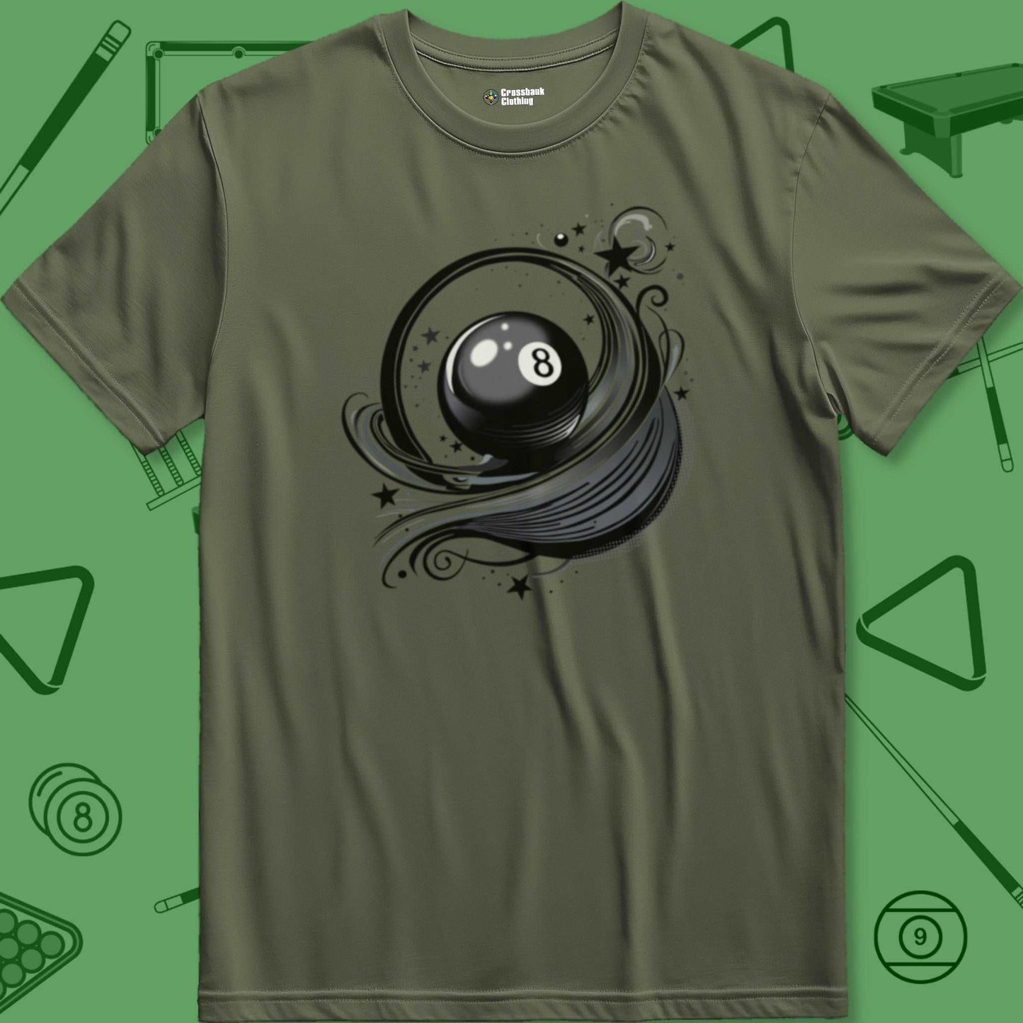 A T-Shirt with billiards-themed design from Crossbank Clothing