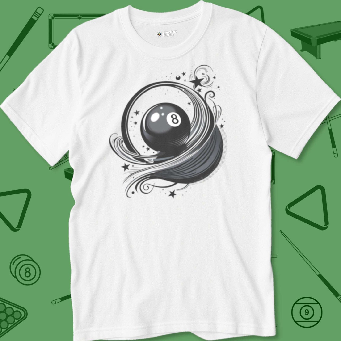 A T-Shirt with billiards-themed design from Crossbank Clothing