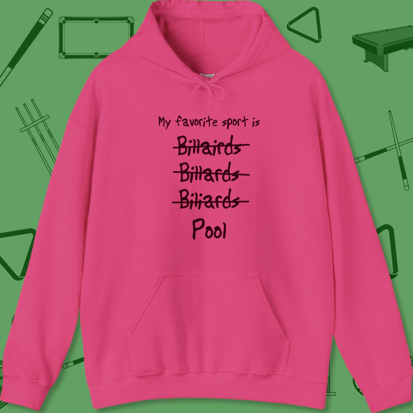 A Hoodie with billiards-themed design from Crossbank Clothing