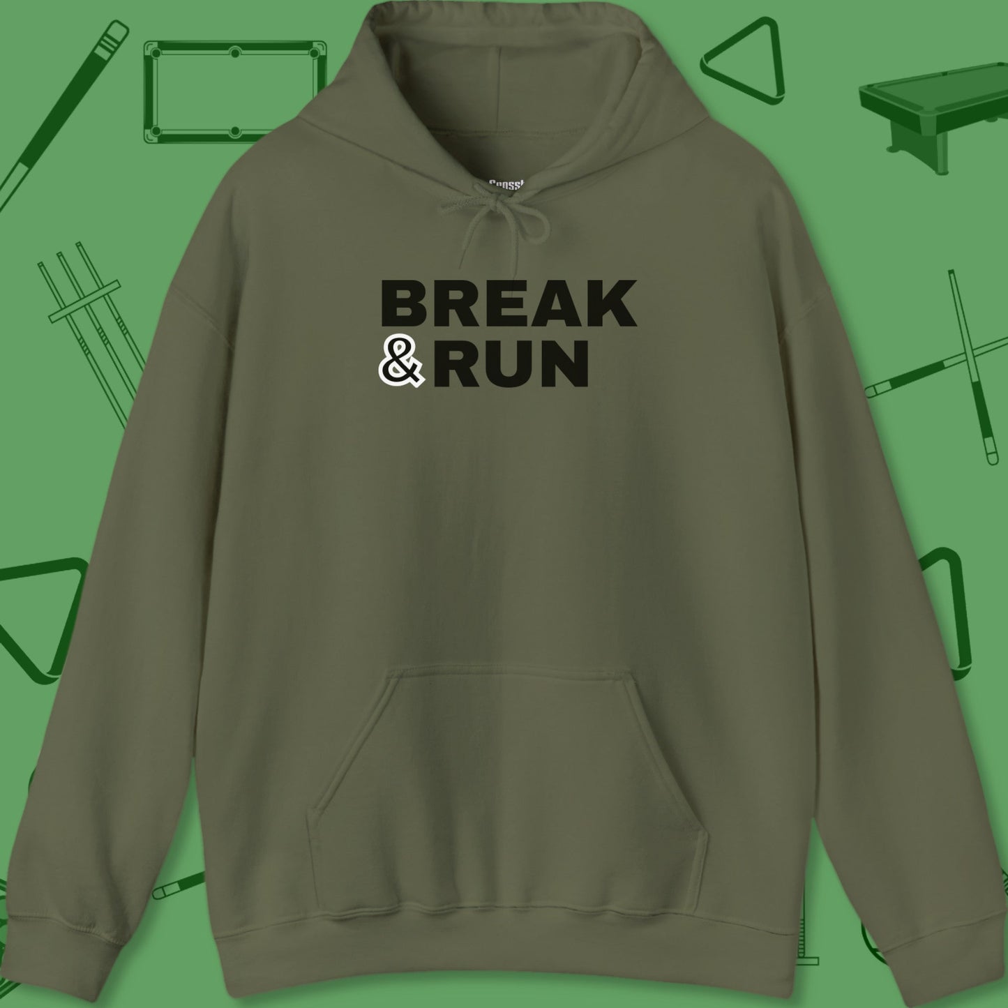 A Hoodie with billiards-themed design from Crossbank Clothing