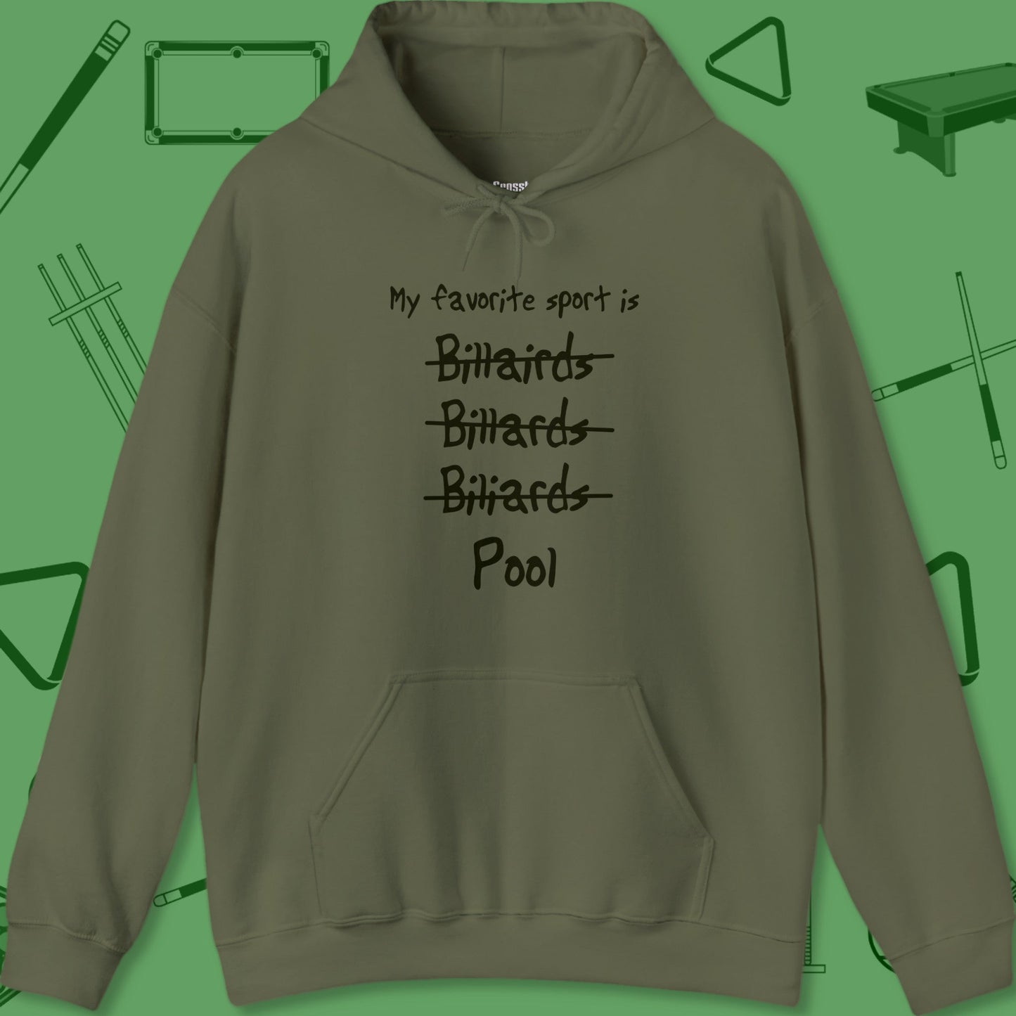 A Hoodie with billiards-themed design from Crossbank Clothing