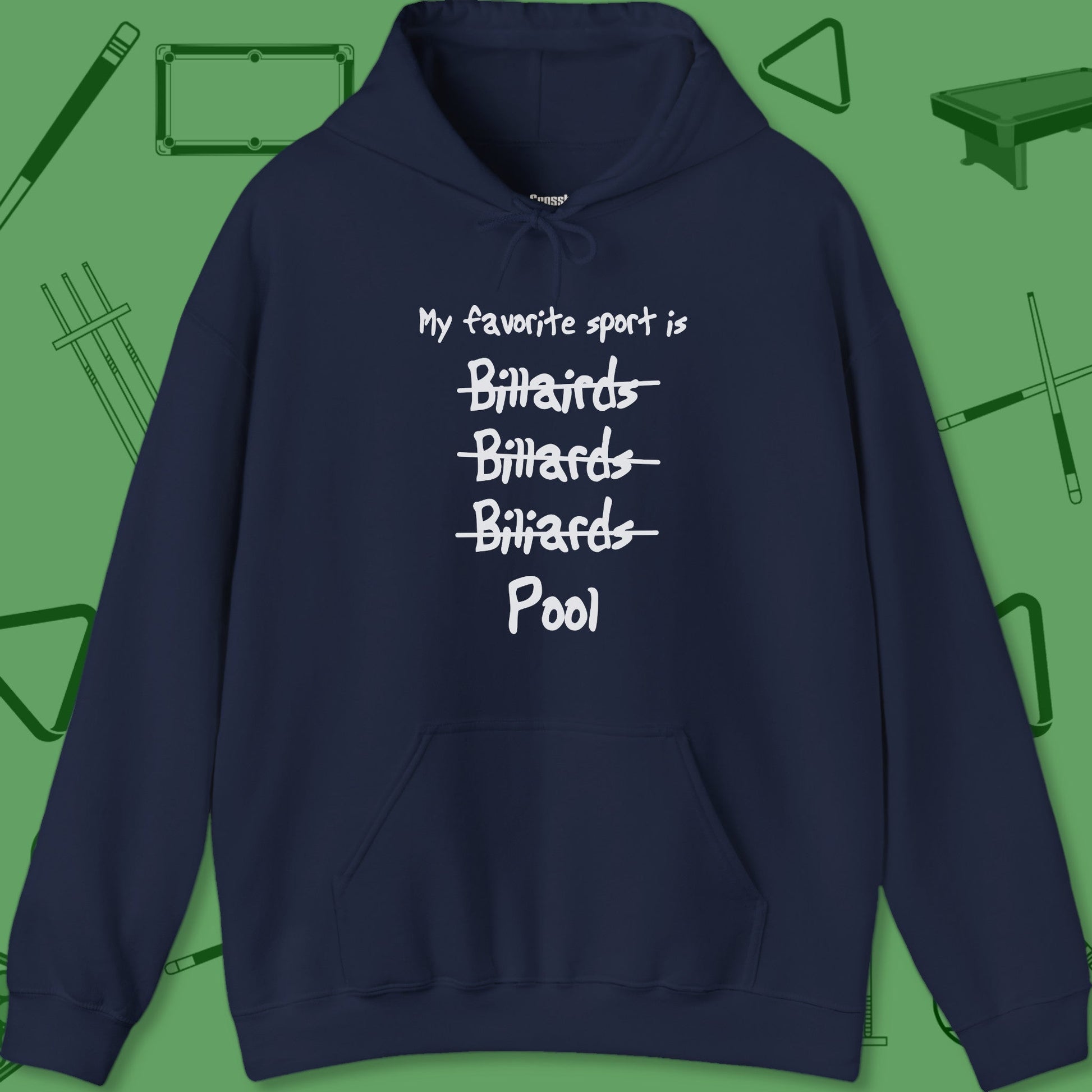 A Hoodie with billiards-themed design from Crossbank Clothing