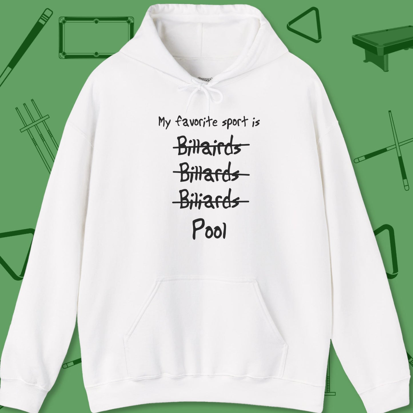 A Hoodie with billiards-themed design from Crossbank Clothing