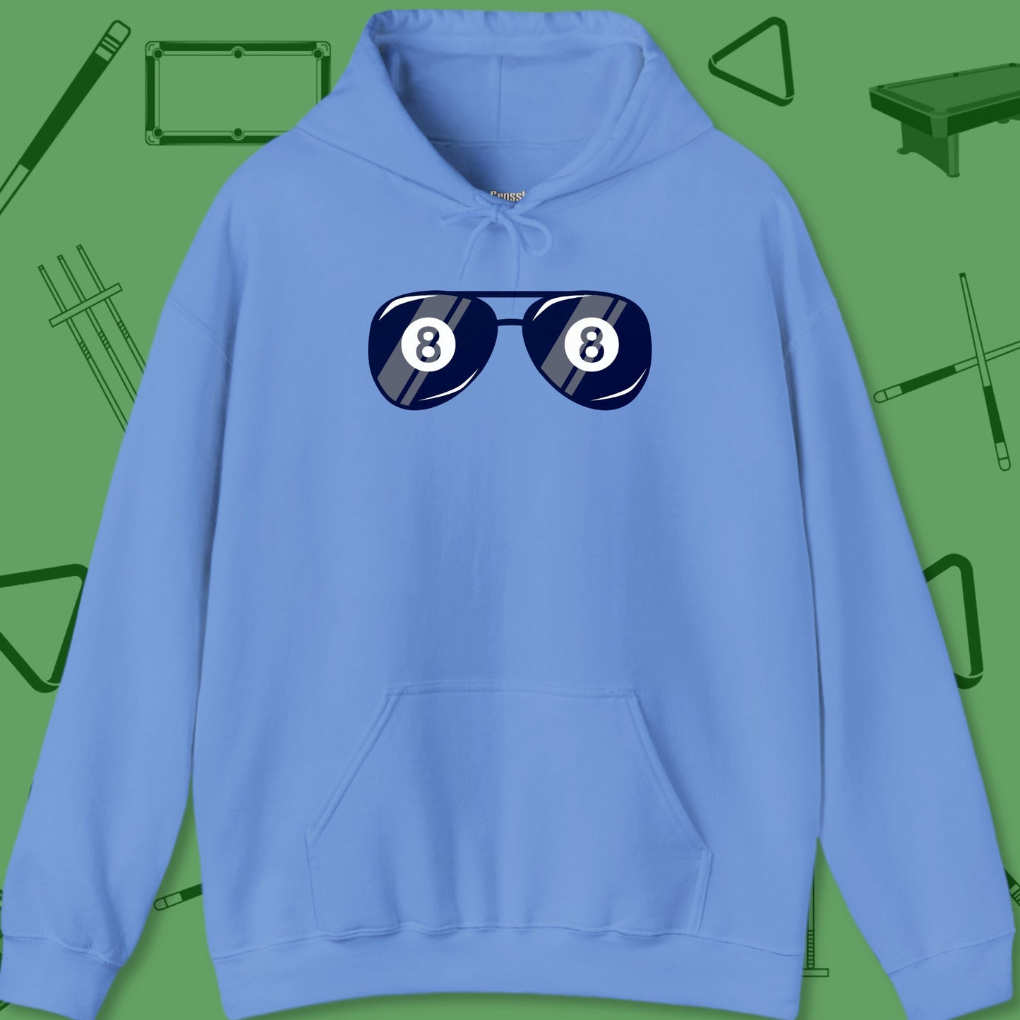 A Hoodie with billiards-themed design from Crossbank Clothing