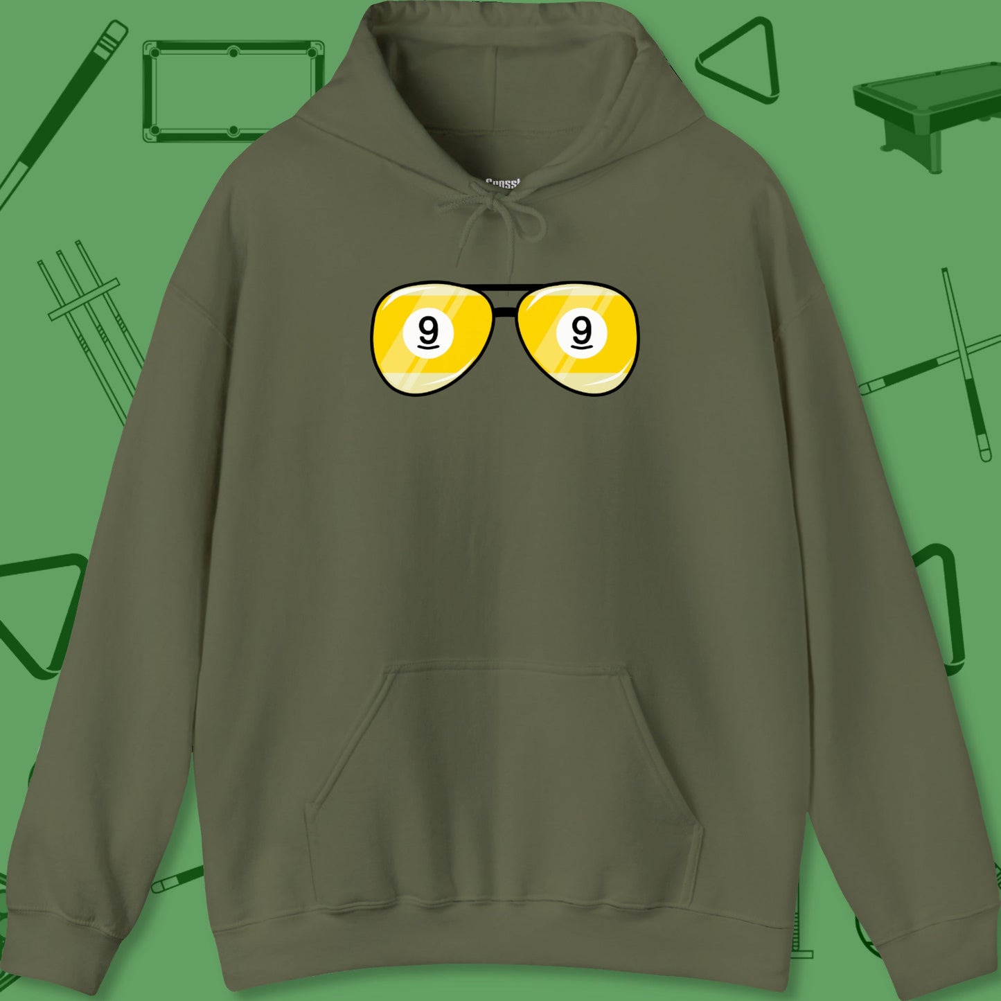 A Hoodie with billiards-themed design from Crossbank Clothing