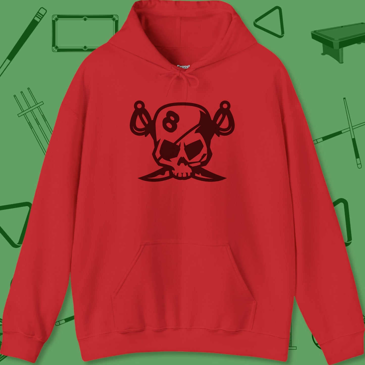 A Hoodie with billiards-themed design from Crossbank Clothing