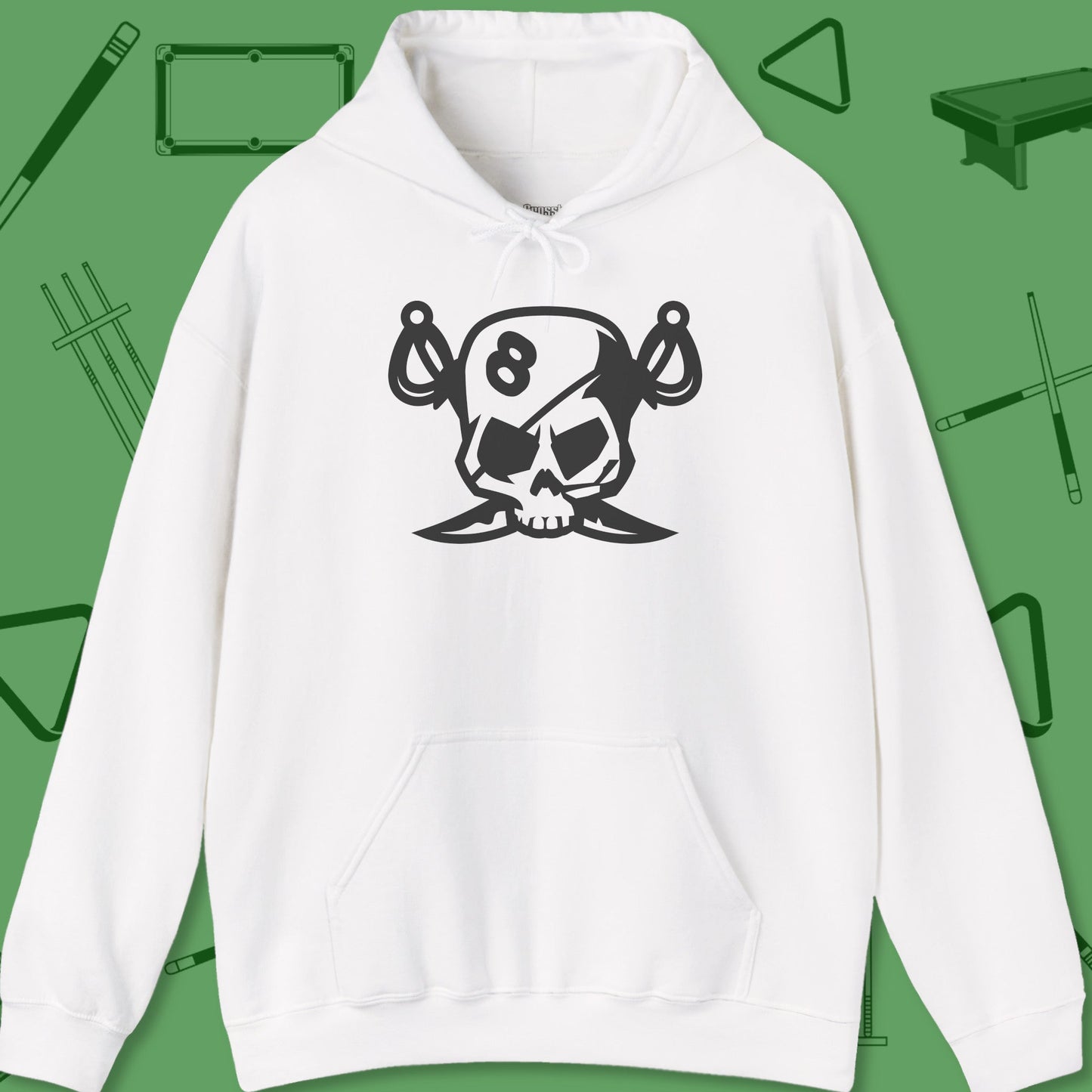 A Hoodie with billiards-themed design from Crossbank Clothing