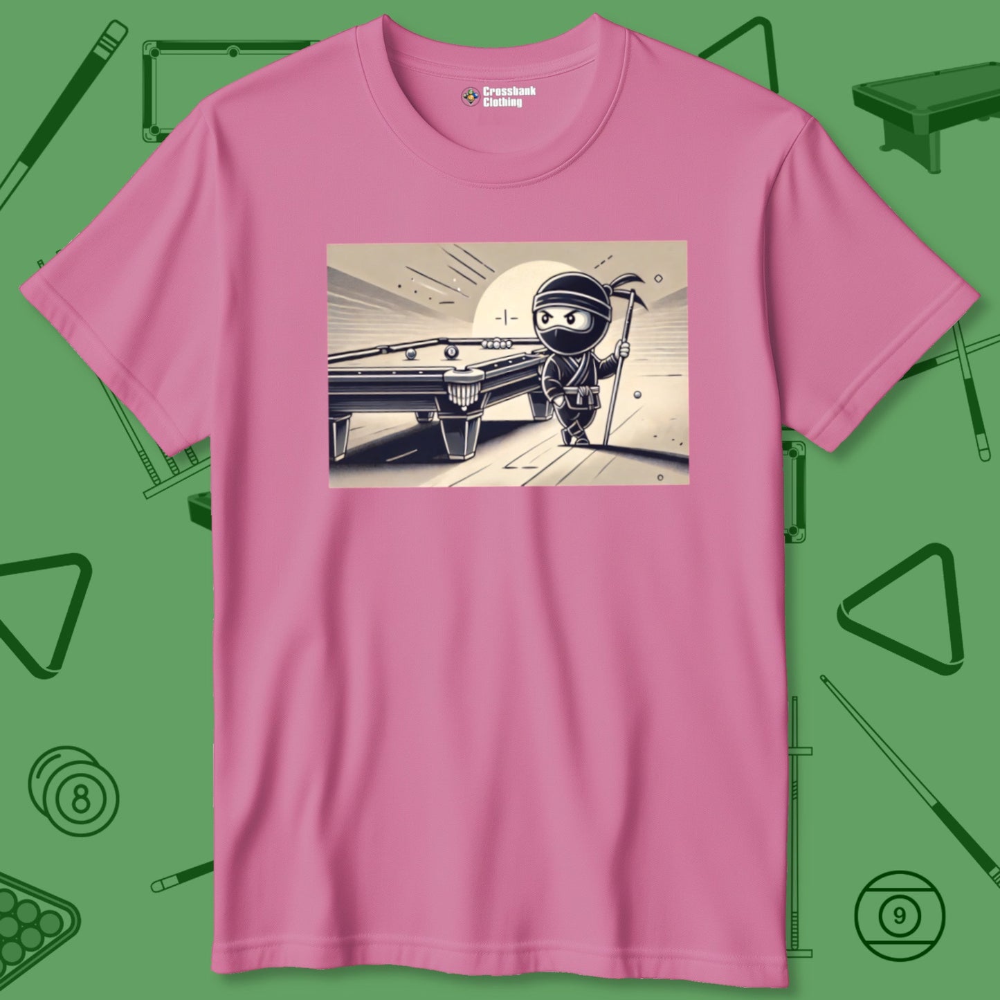 A T-Shirt with billiards-themed design from Crossbank Clothing