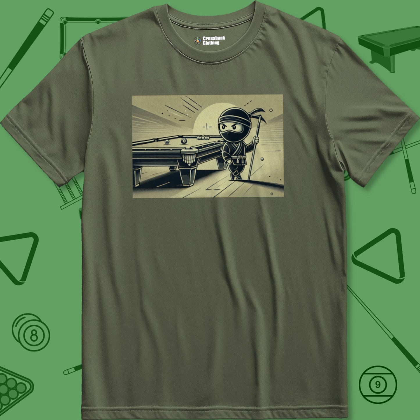 A T-Shirt with billiards-themed design from Crossbank Clothing