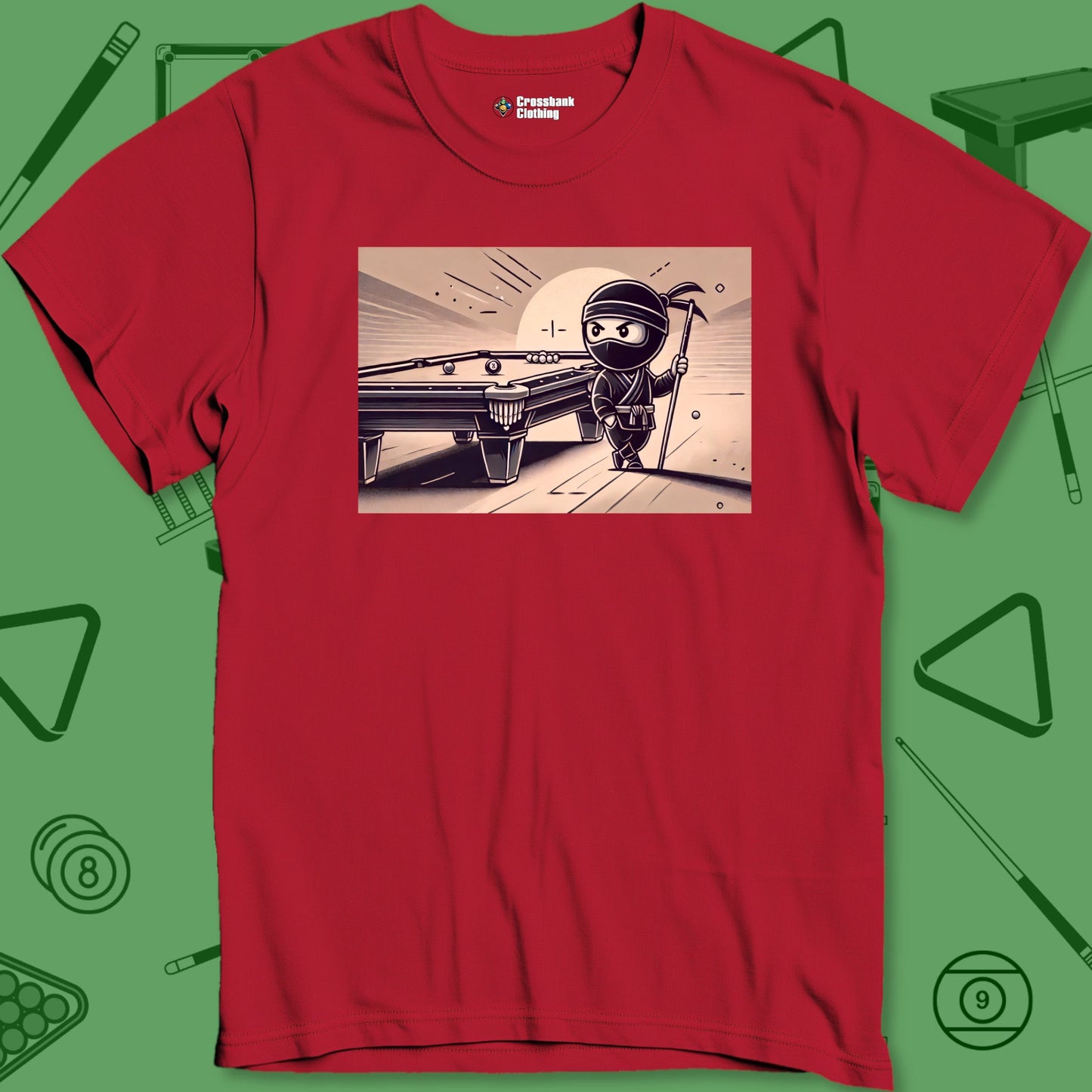 A T-Shirt with billiards-themed design from Crossbank Clothing