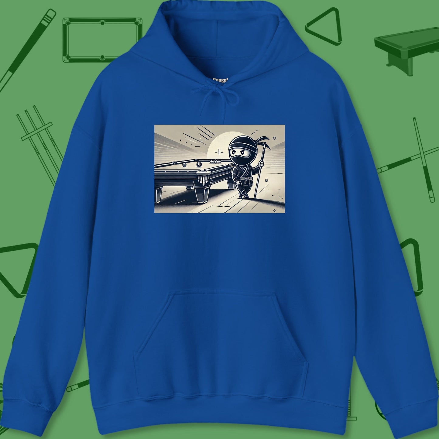 A Hoodie with billiards-themed design from Crossbank Clothing