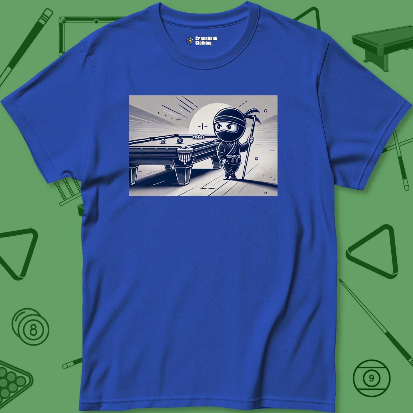 A T-Shirt with billiards-themed design from Crossbank Clothing