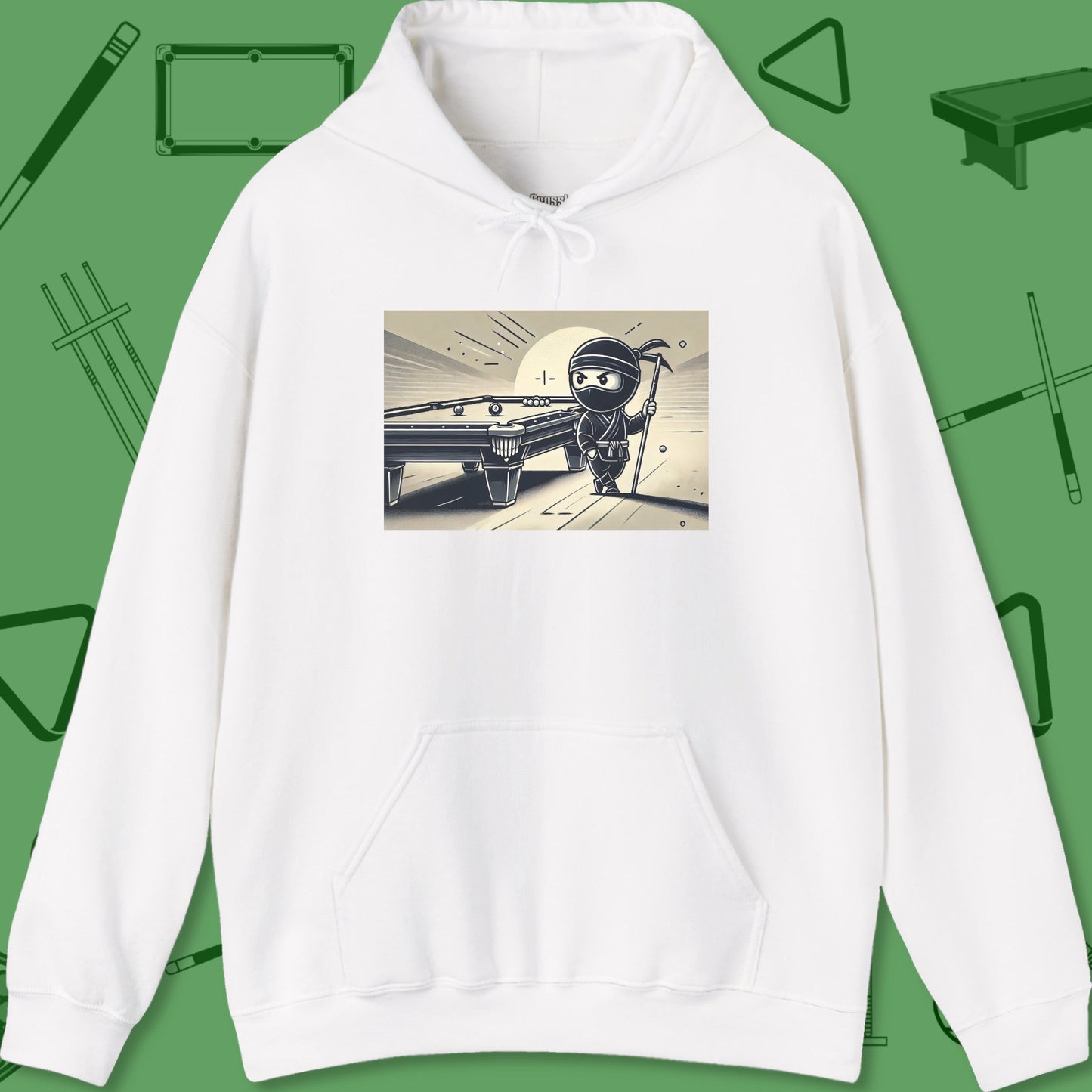 A Hoodie with billiards-themed design from Crossbank Clothing