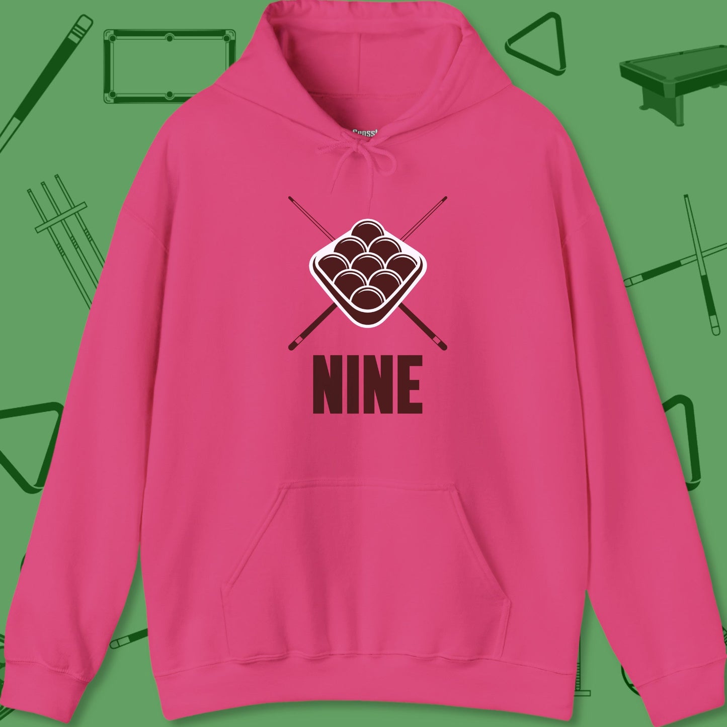 A Hoodie with billiards-themed design from Crossbank Clothing