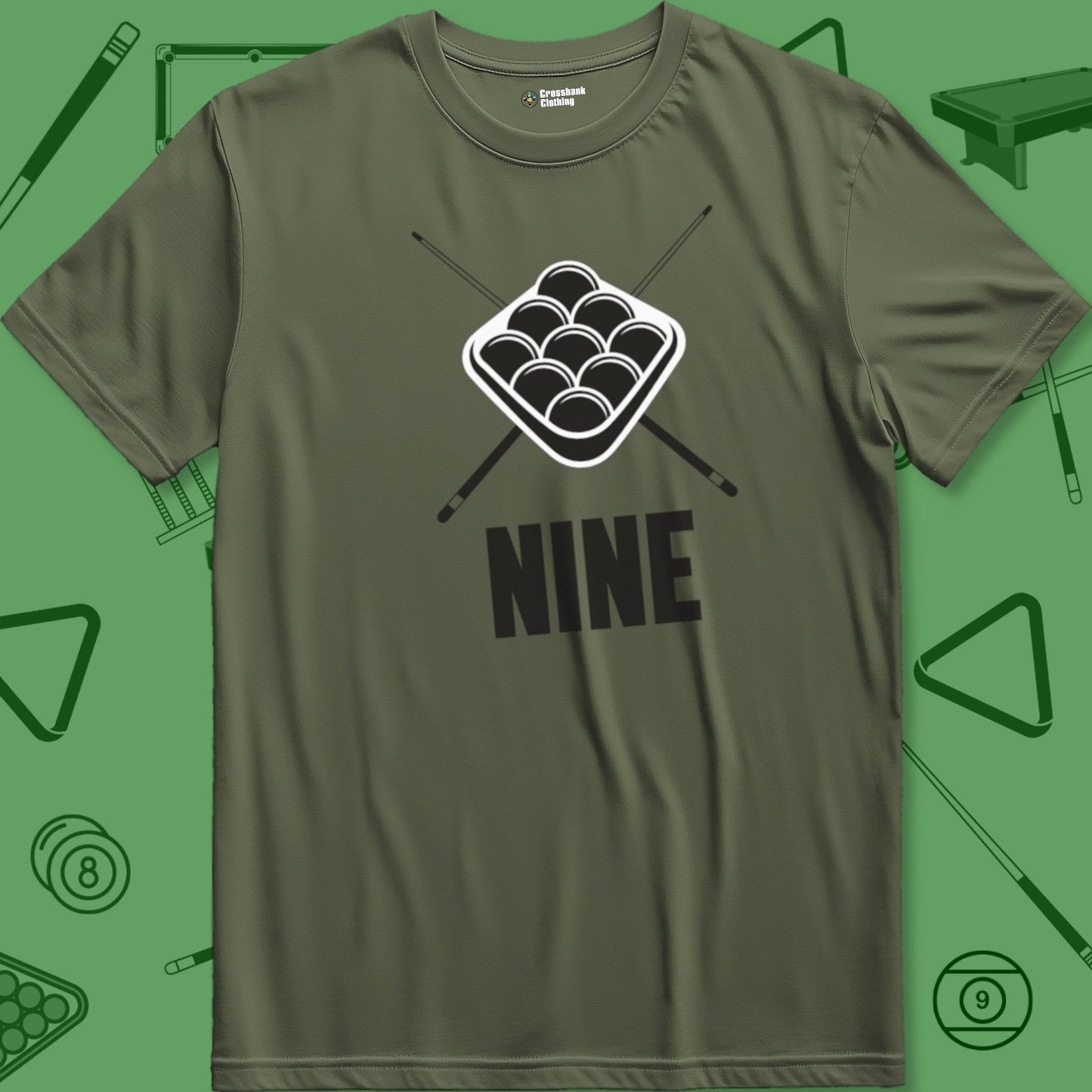 A T-Shirt with billiards-themed design from Crossbank Clothing